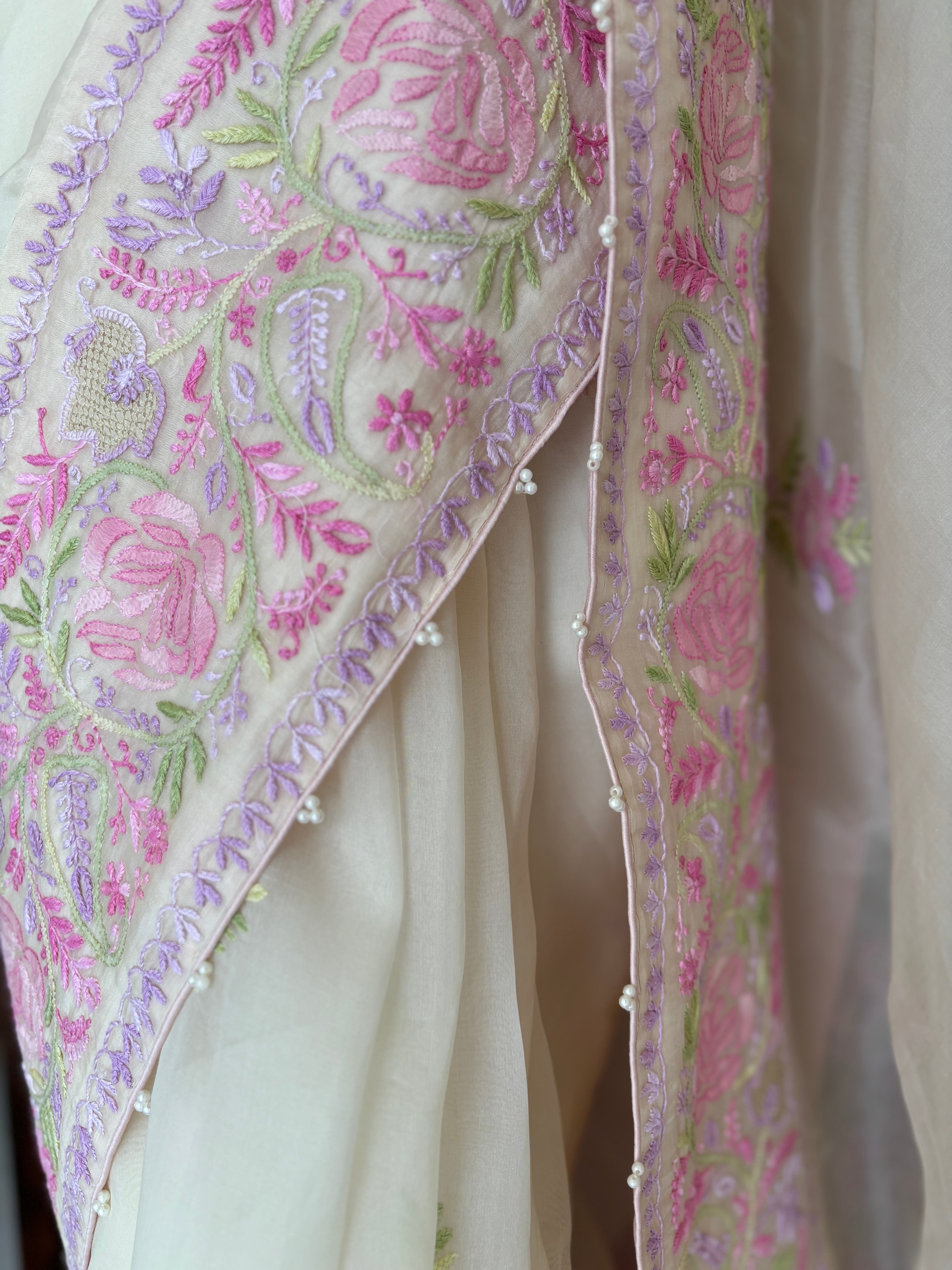 Lime Yellow Organza Silk Chikankari Saree and Blouse