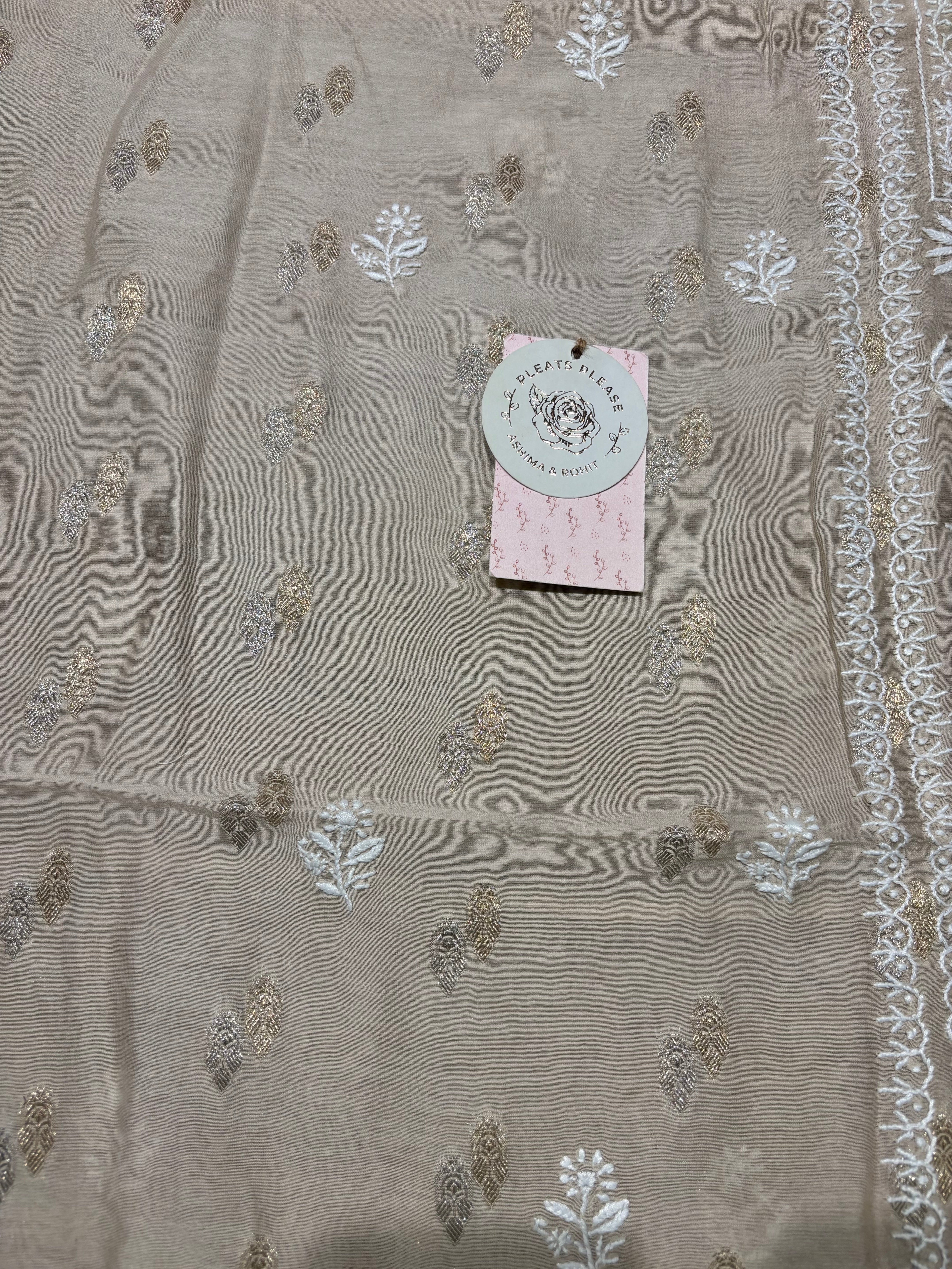 Coffee Creme Chanderi Silk Chikankari Kurta And Dupatta Fabric