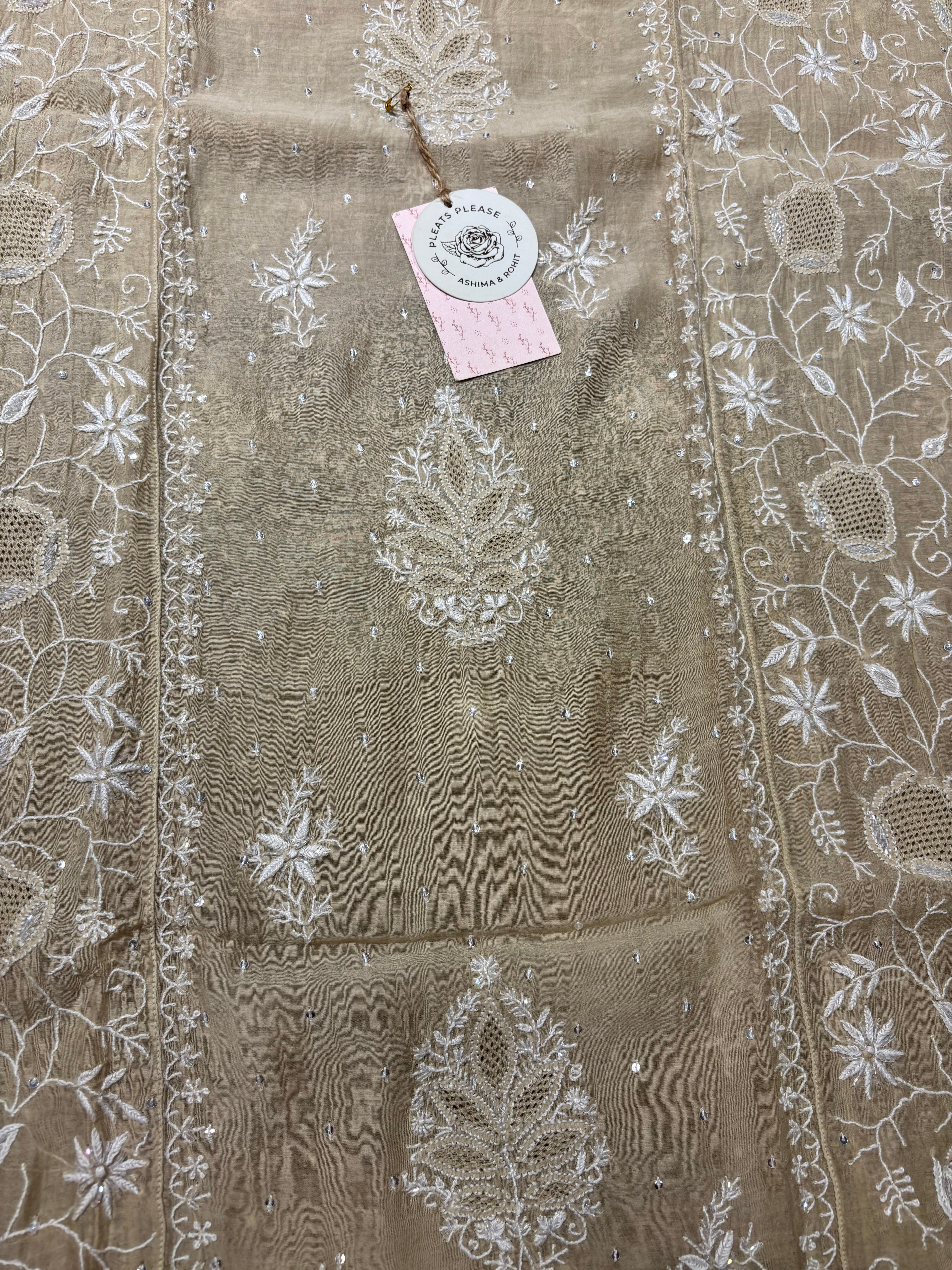Golden Chanderi Mul Chikankari Kurta and Dupatta set