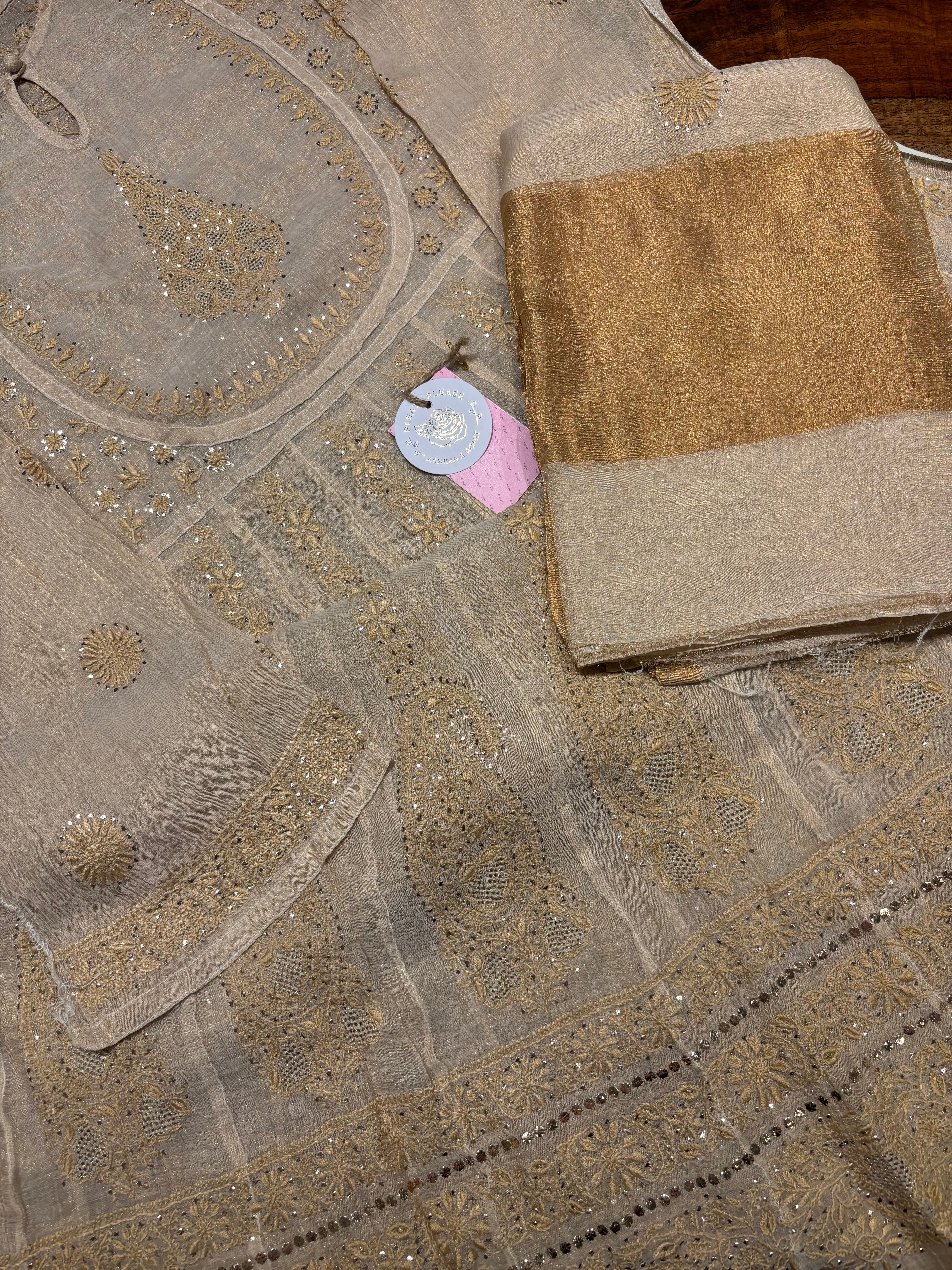 Dyeable Pure and Premium Tissue Chikankari & Mukaish Bajirao Anarkali and Dupatta Set