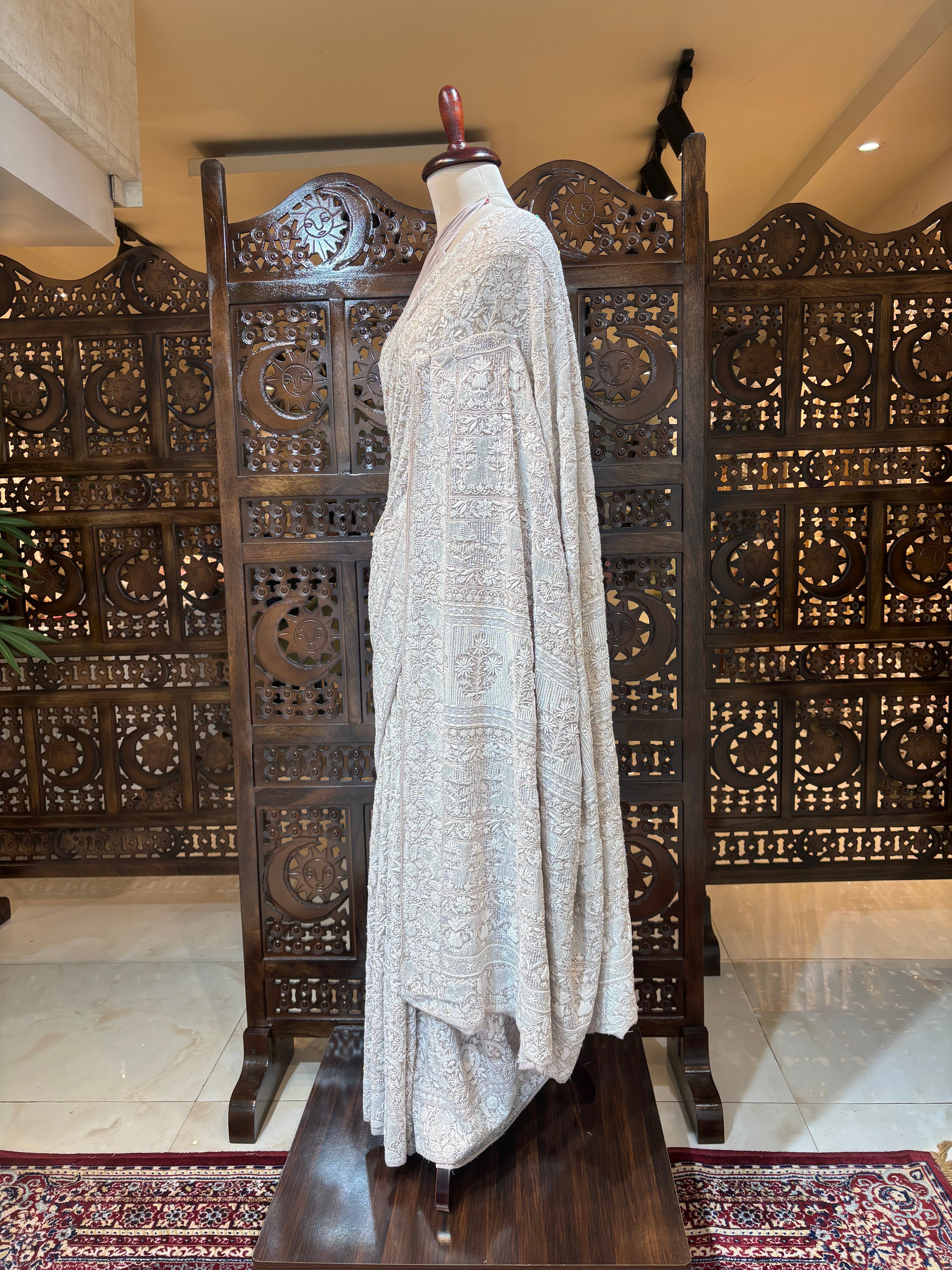 Hazelnut Brown Ombre Pure & Premium Georgette Chikankari Saree & Blouse