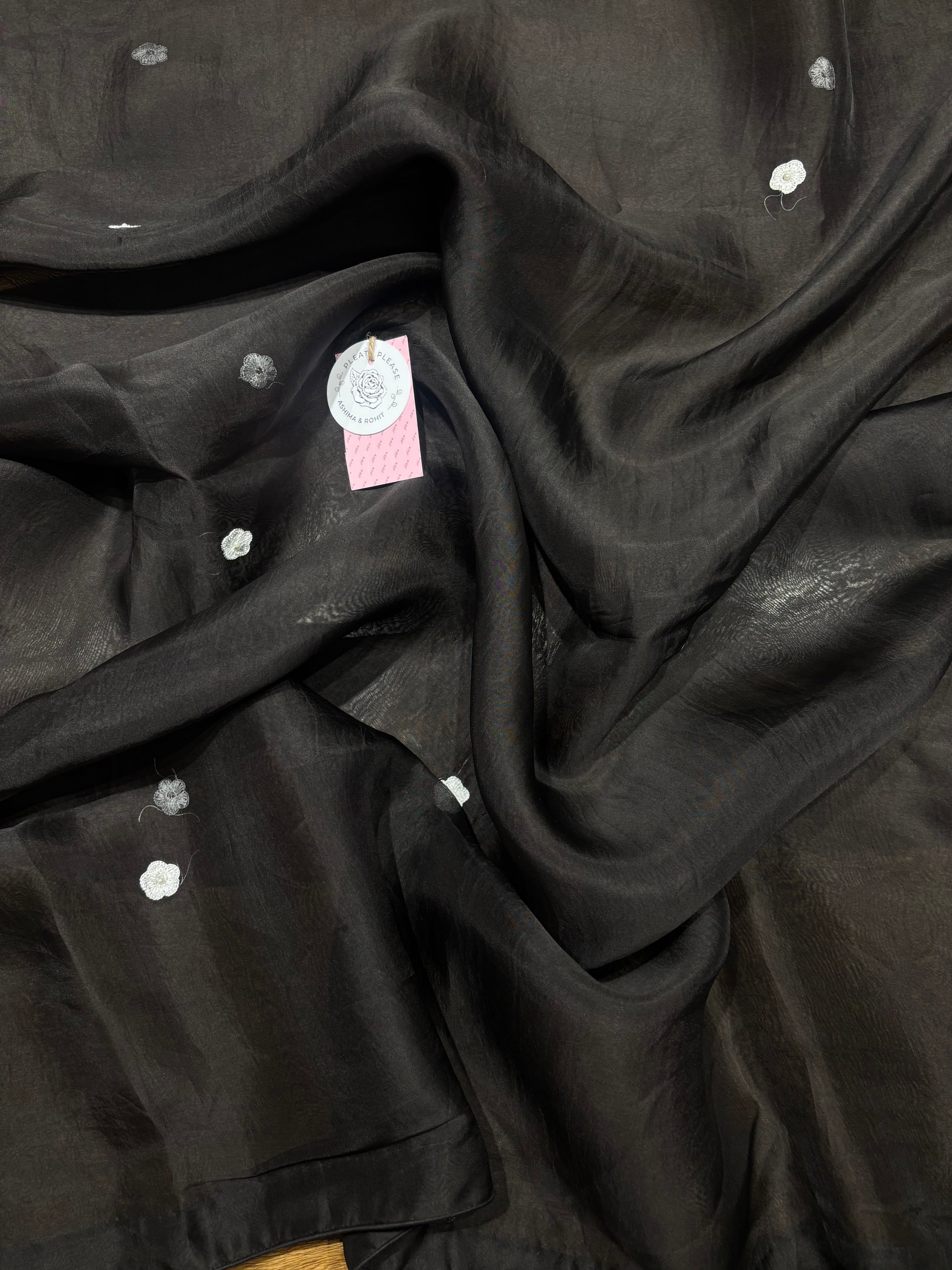 Black & White Pure and Premium Organza Silk Chikankari Kurta and Dupatta Set