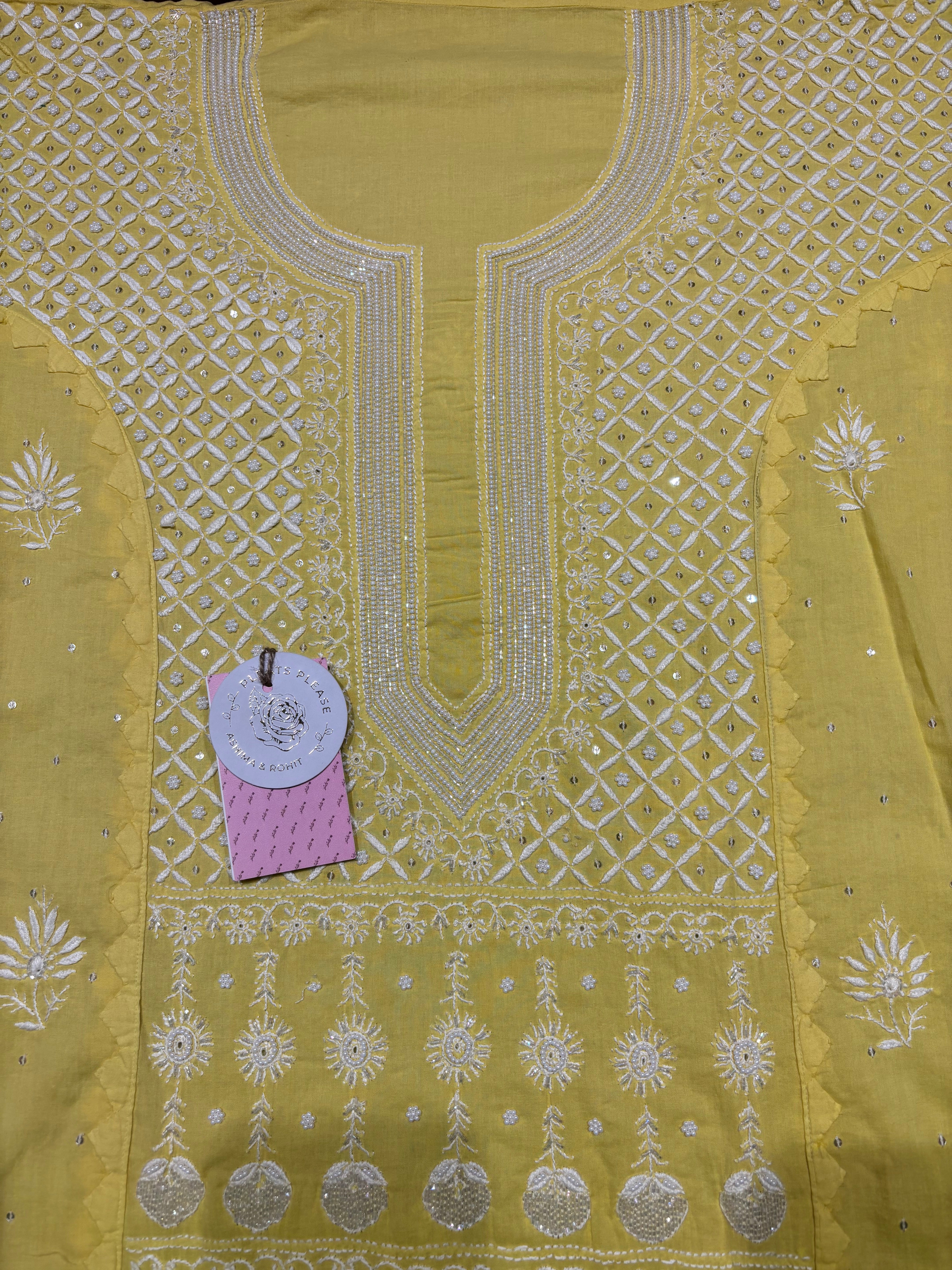 Yellow Mulmul Chikankari Kurta & Dupatta Set