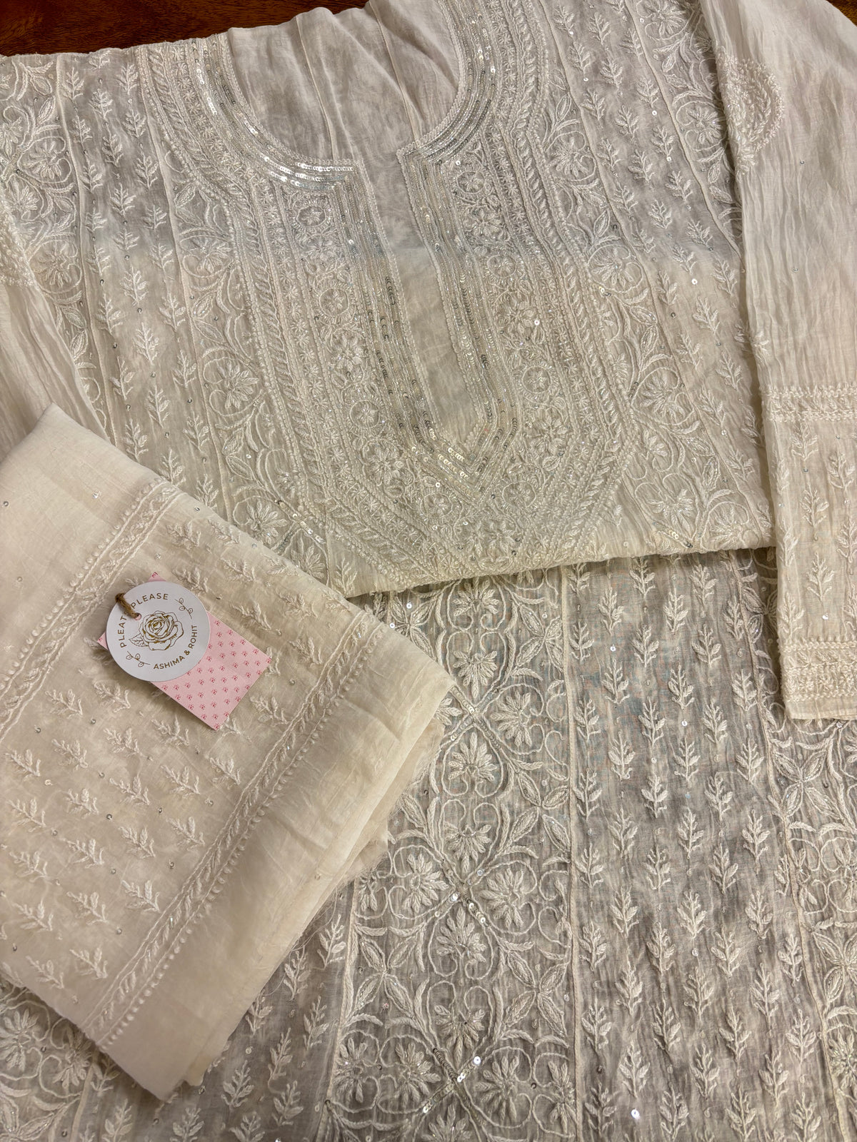 Dyeable Chanderi Mul Chikankari A- Line & Dupatta