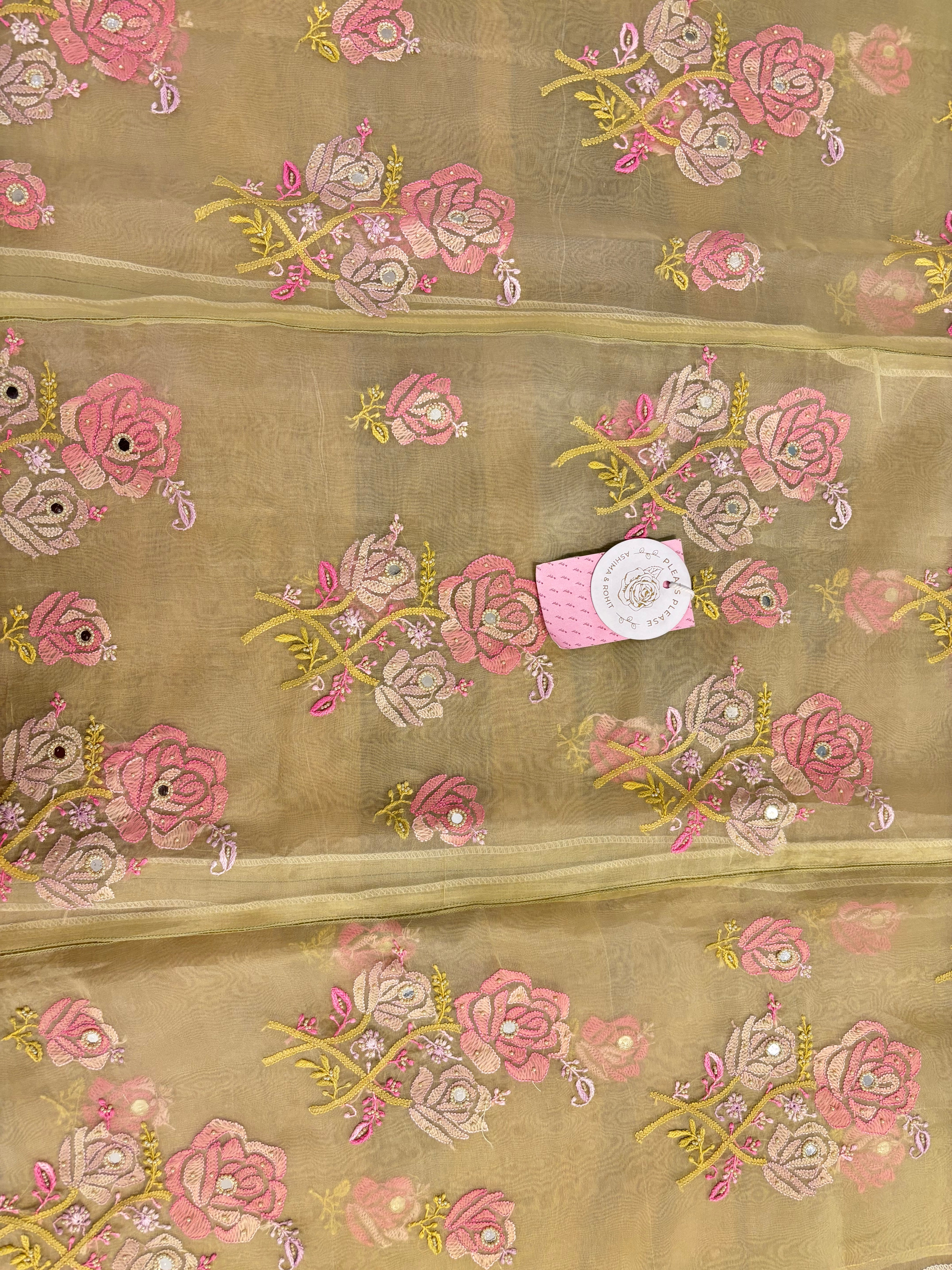 Champagne Gold Pure Organza Silk Chikankari Kurta & Dupatta