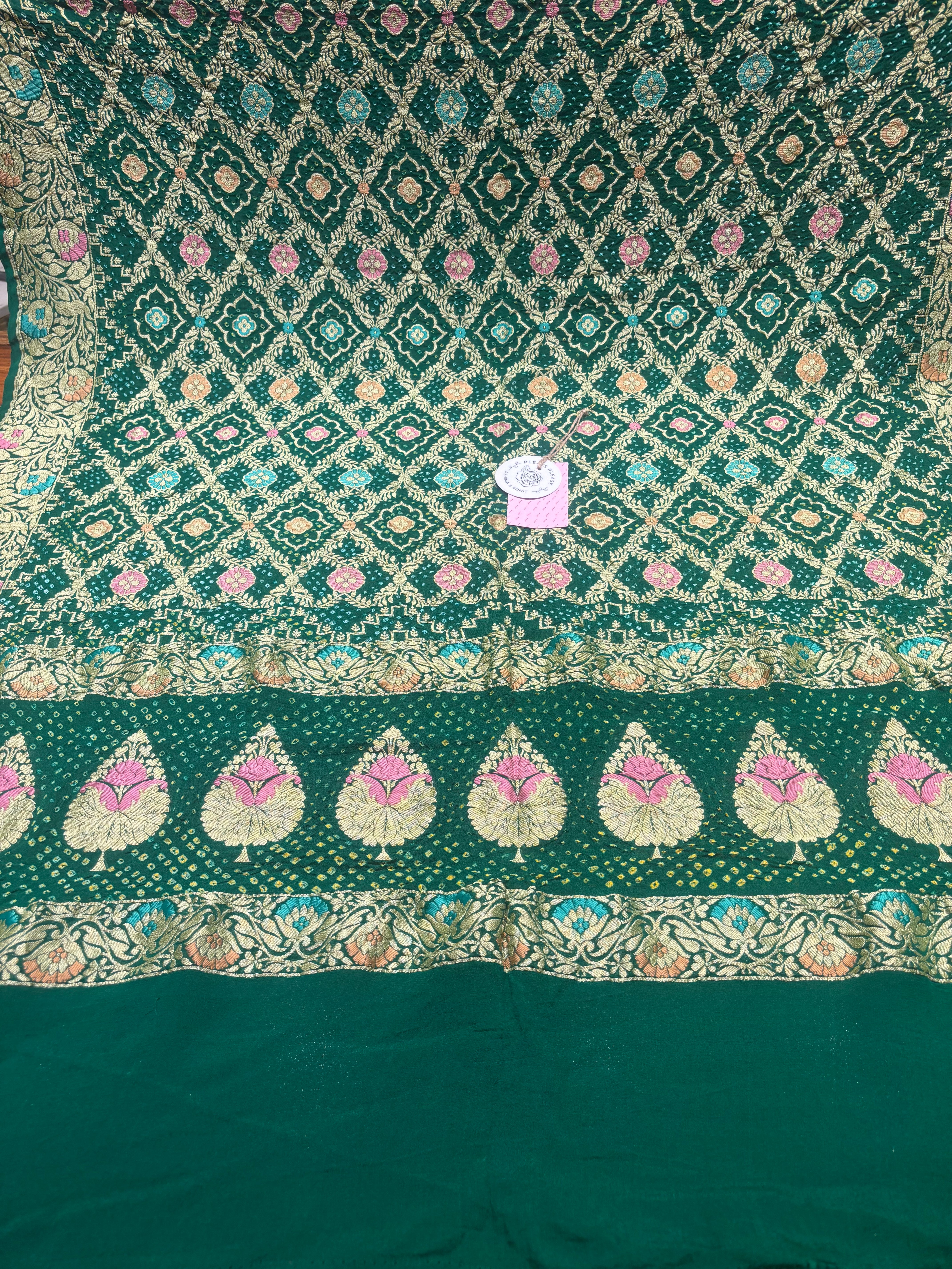 Green Pure & Premium Khaddi Georgette Bandhani Dupatta