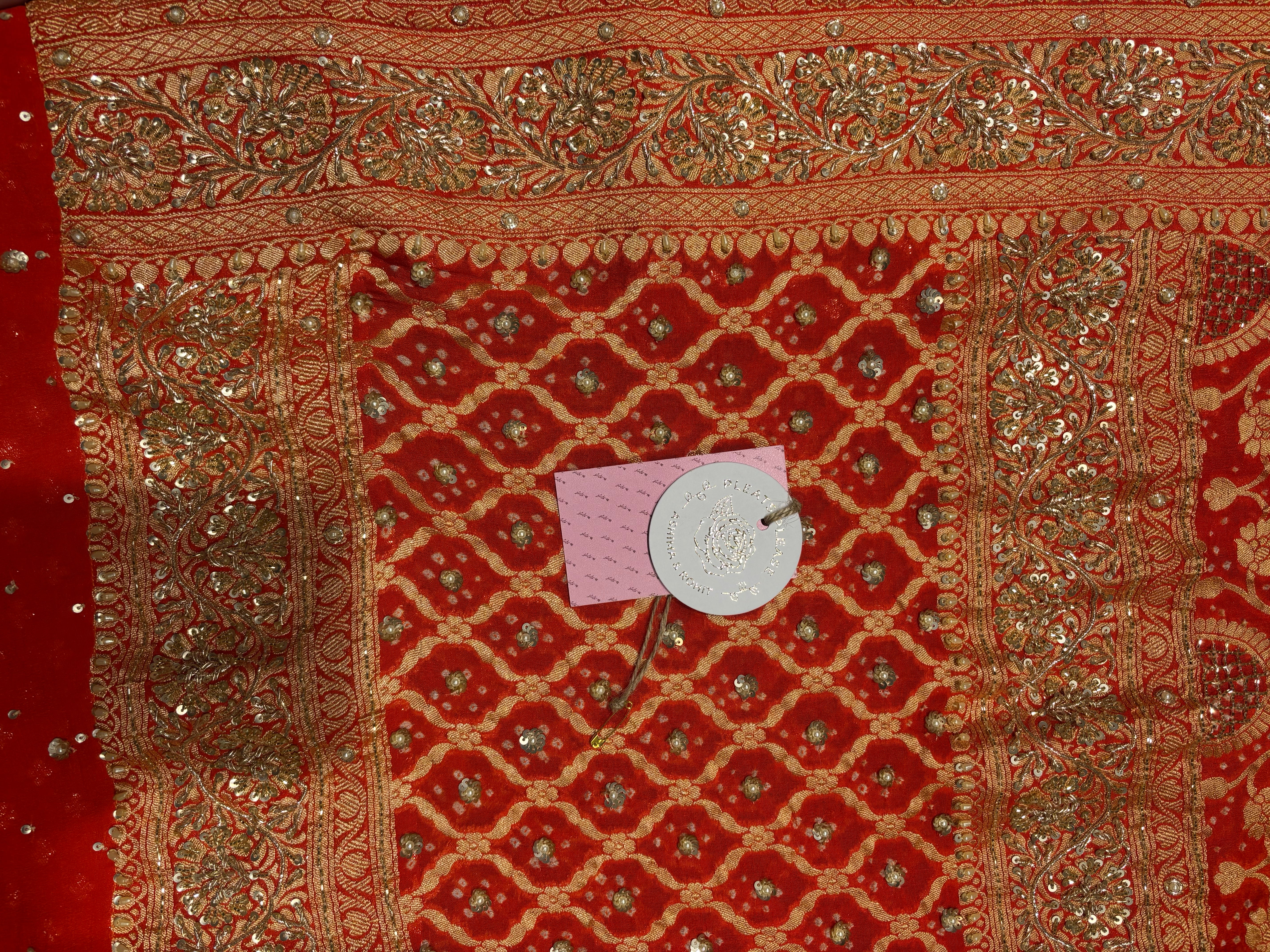 Burnt Orange Shaded Pure and Premium Georgette Bandhej Dupatta