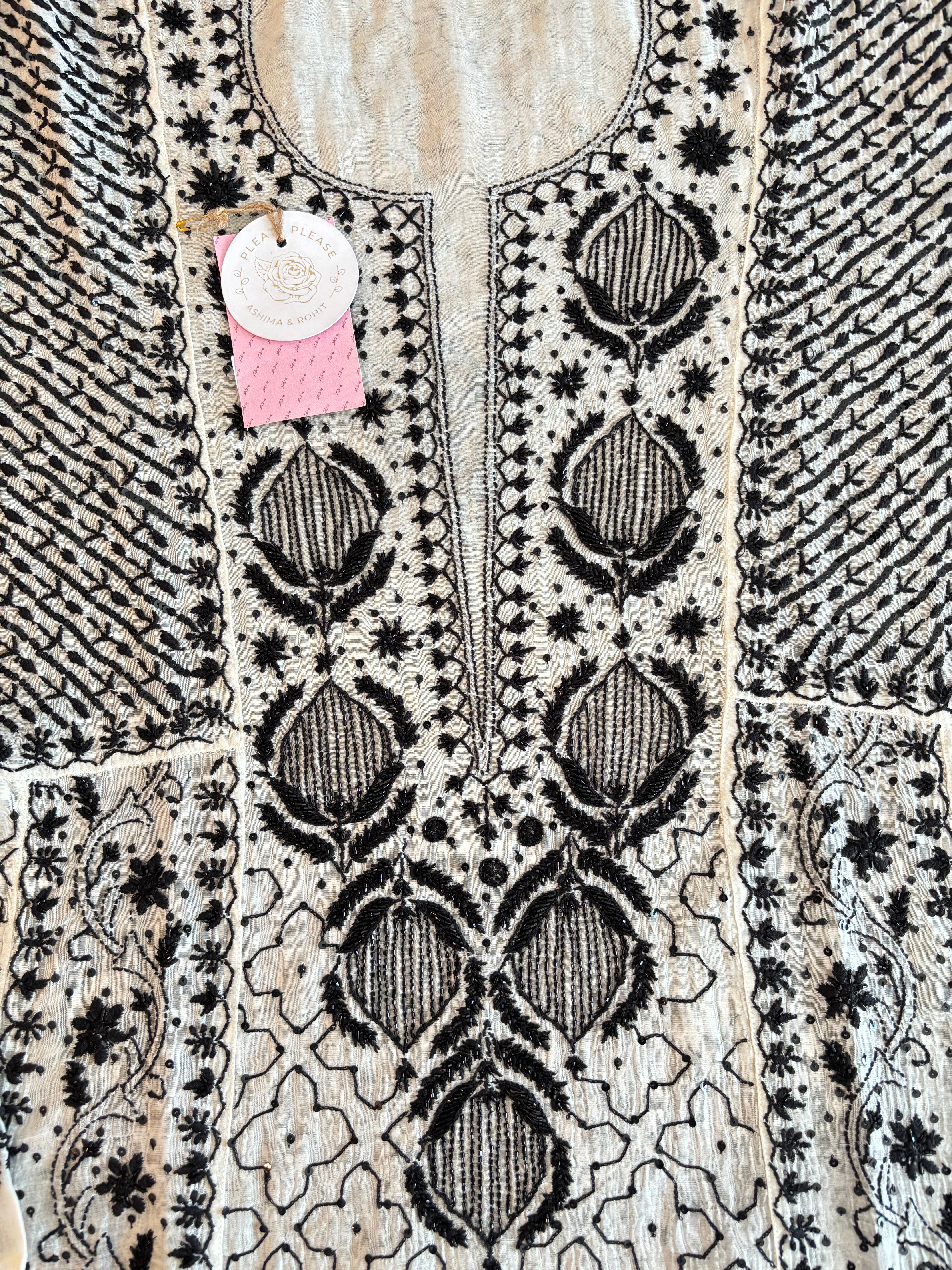 Dyeable Black and White Chanderi Mul Chikankari Anarkali & Dupatta