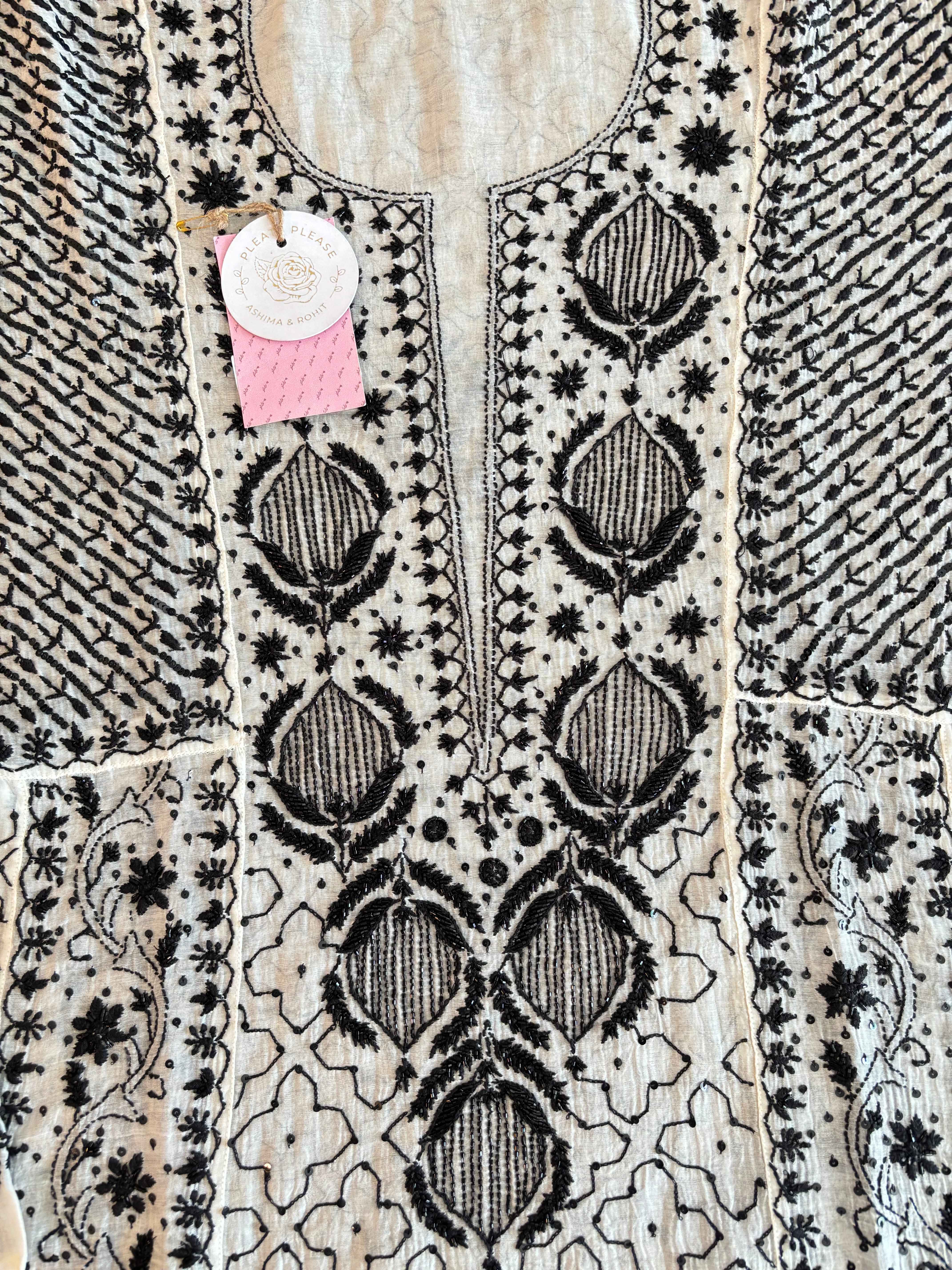 Dyeable Black and White Chanderi Mul Chikankari Anarkali & Dupatta