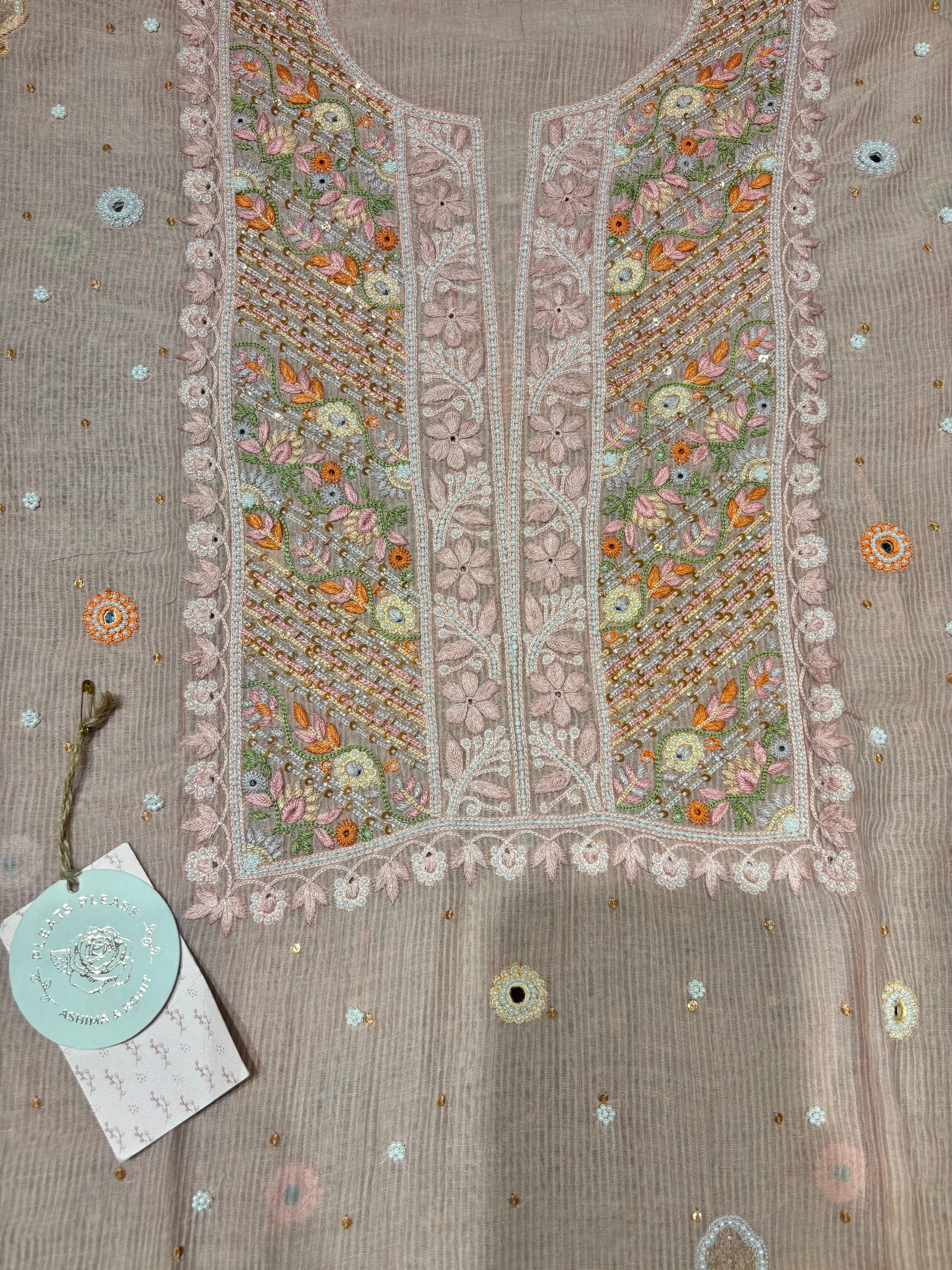 Pink Chanderi Mul Chikankari Kurta And Dupatta Set