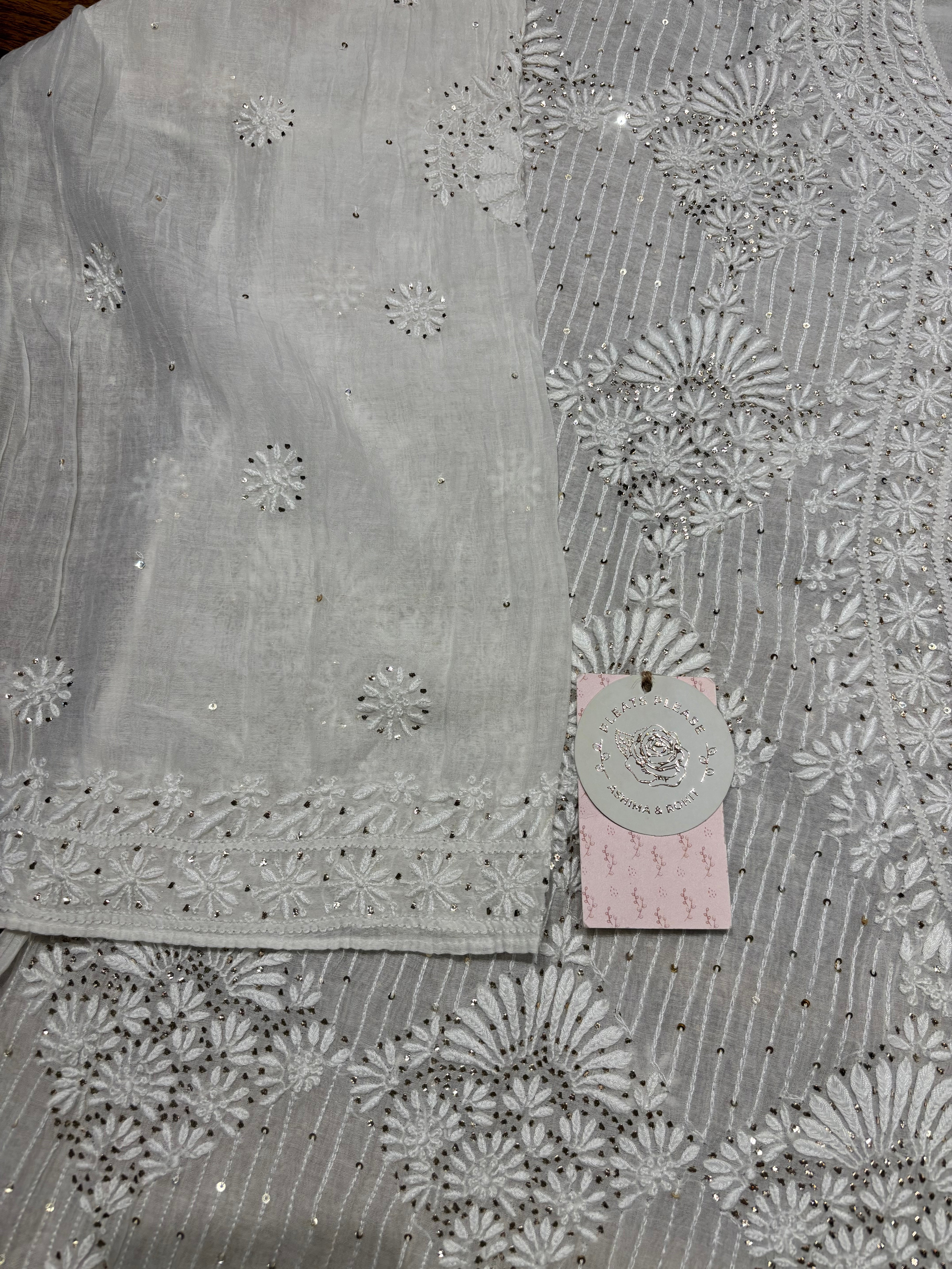 Dyeable Chanderi Mul Chikankari & Mukaish Kurta And Dupatta Set