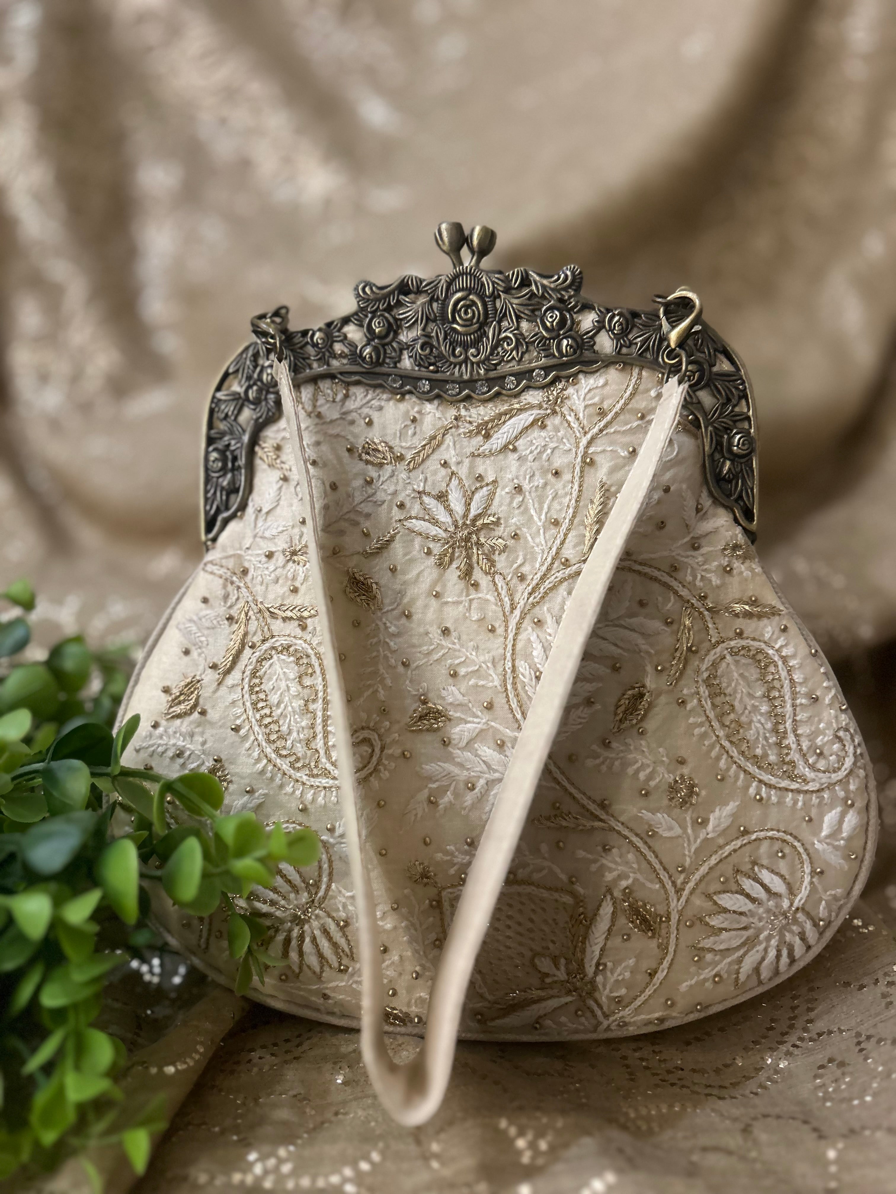 Ivory Chikankari Clutch Bag - Pleats PleaseChikankari