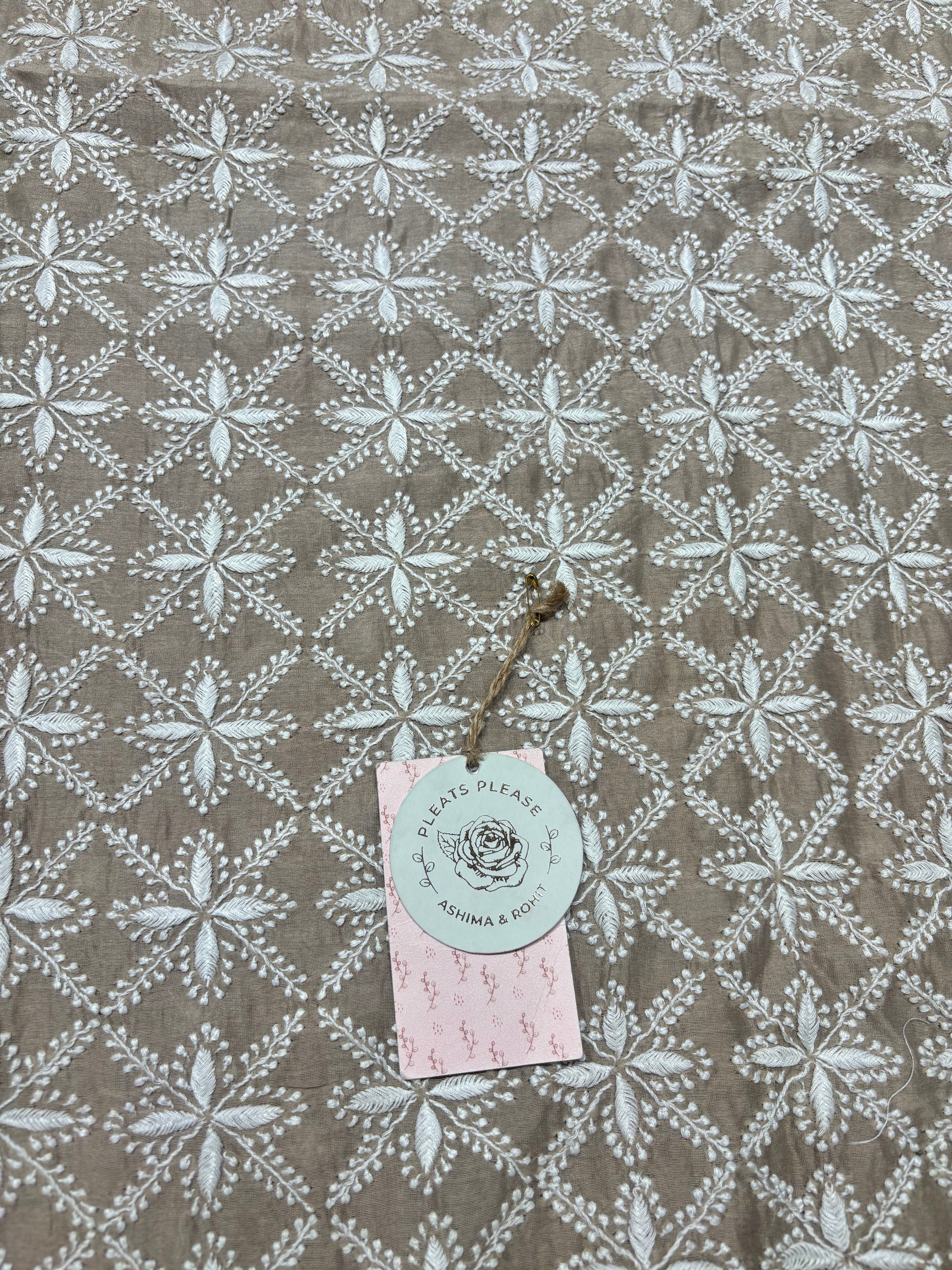 Mocha mousse Chanderi Silk Chikankari men’s Kurta Fabric