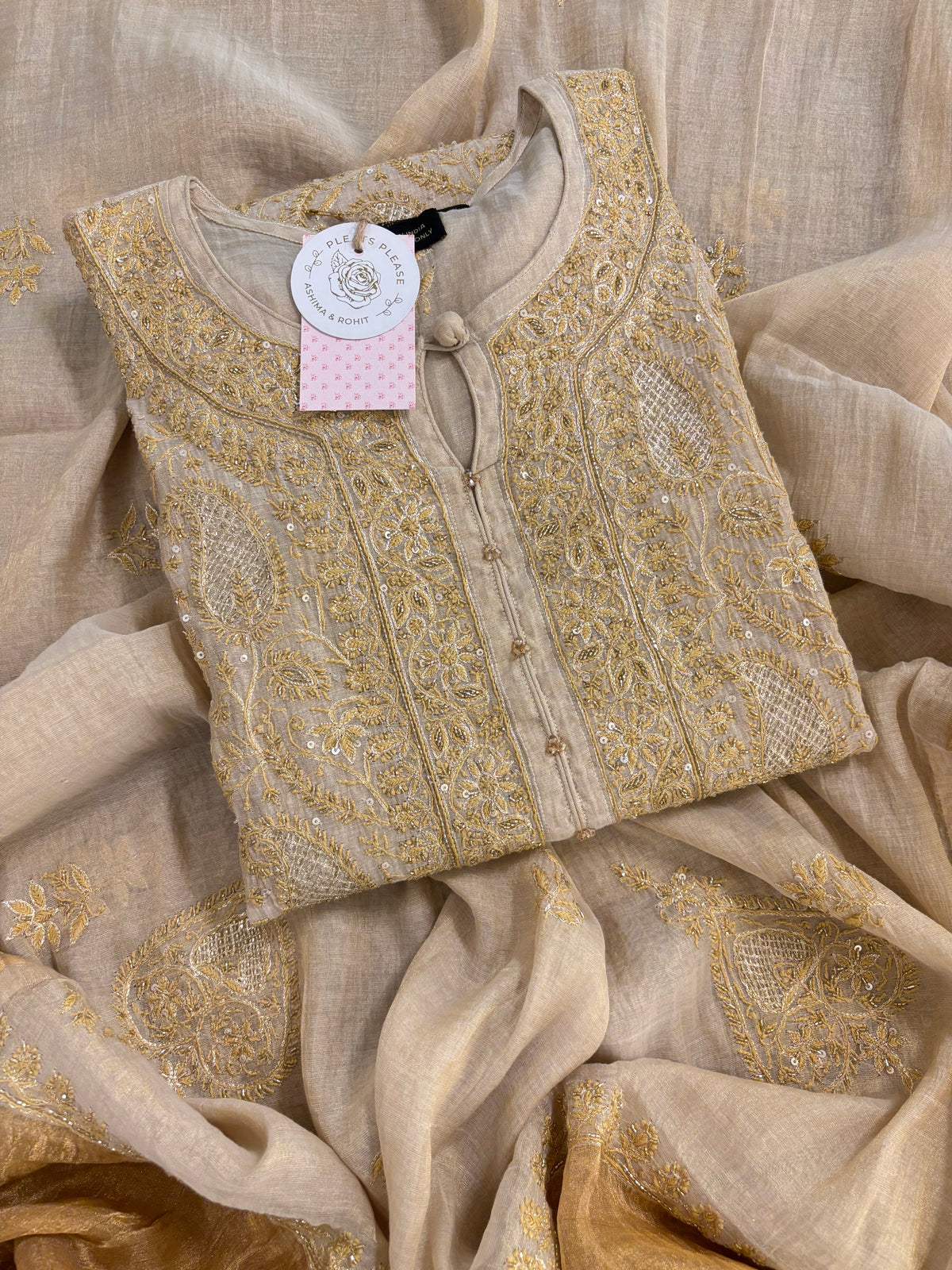 Dyeable Pure & Premium Tissue Paisley Jaal Chikankari Kurta & Dupatta