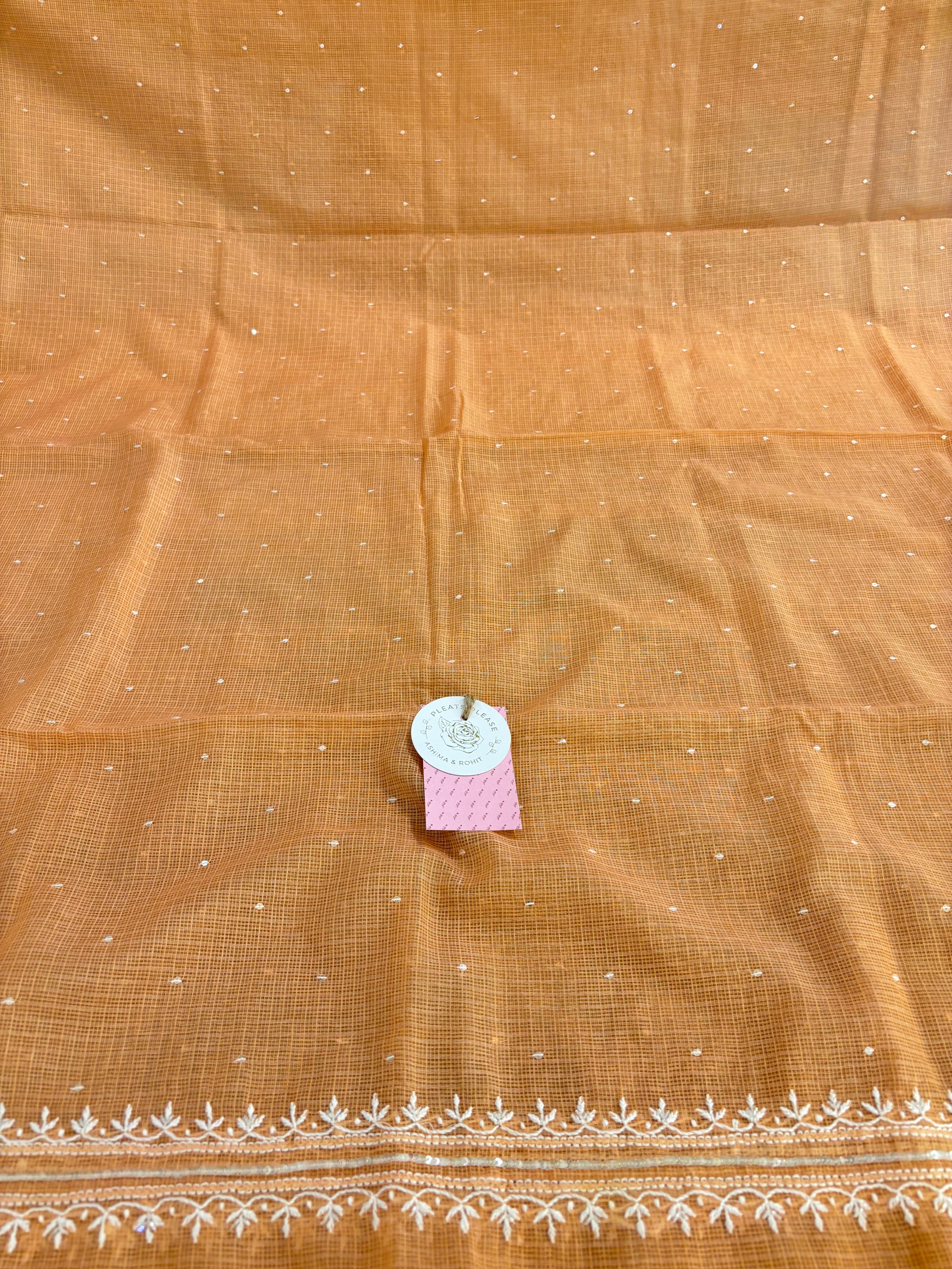 Peach Kota Doria Chikankari Kurta & Dupatta