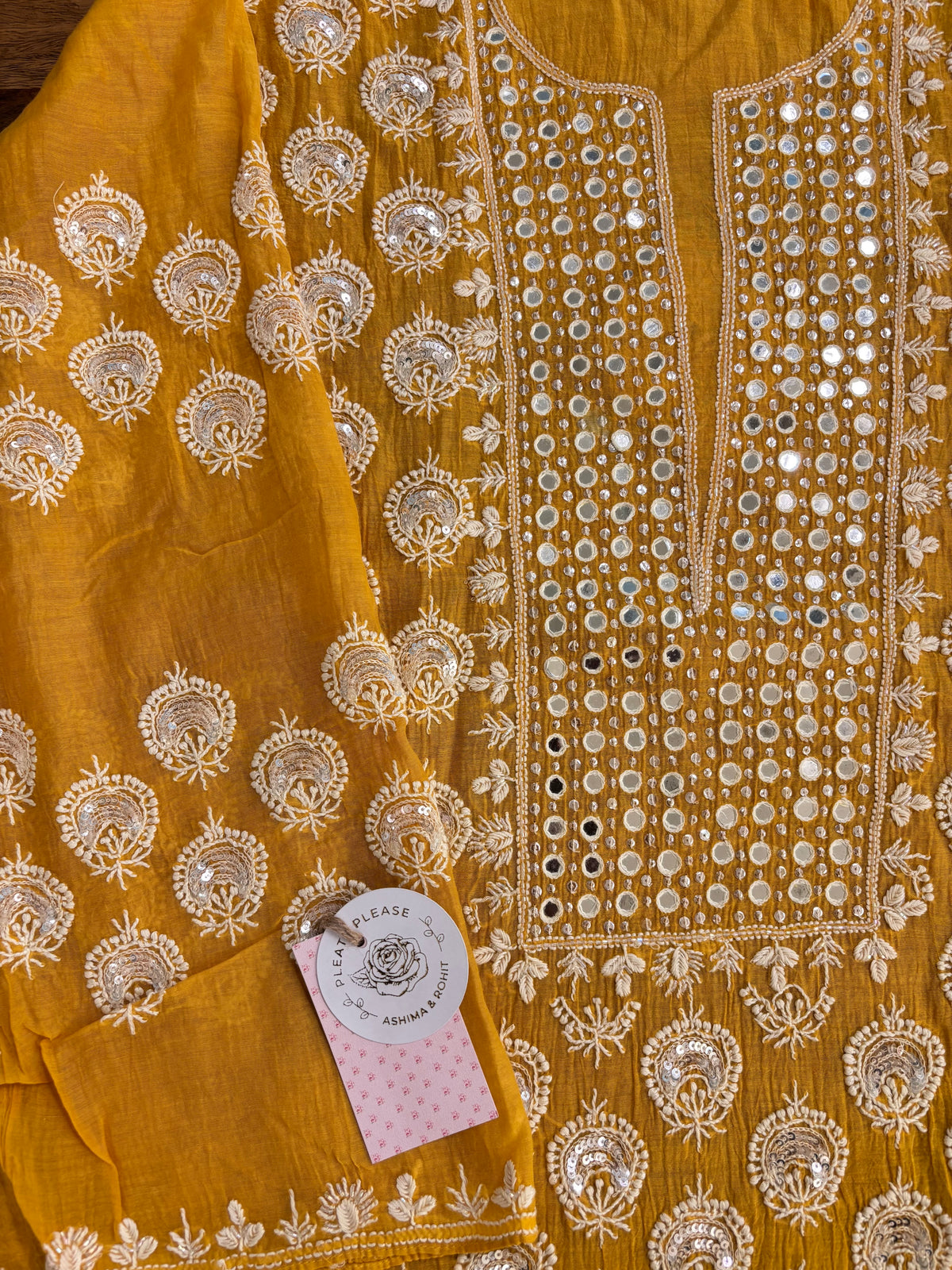 Mustard Yellow Chanderi Mul Chikankari Kurta & Dupatta