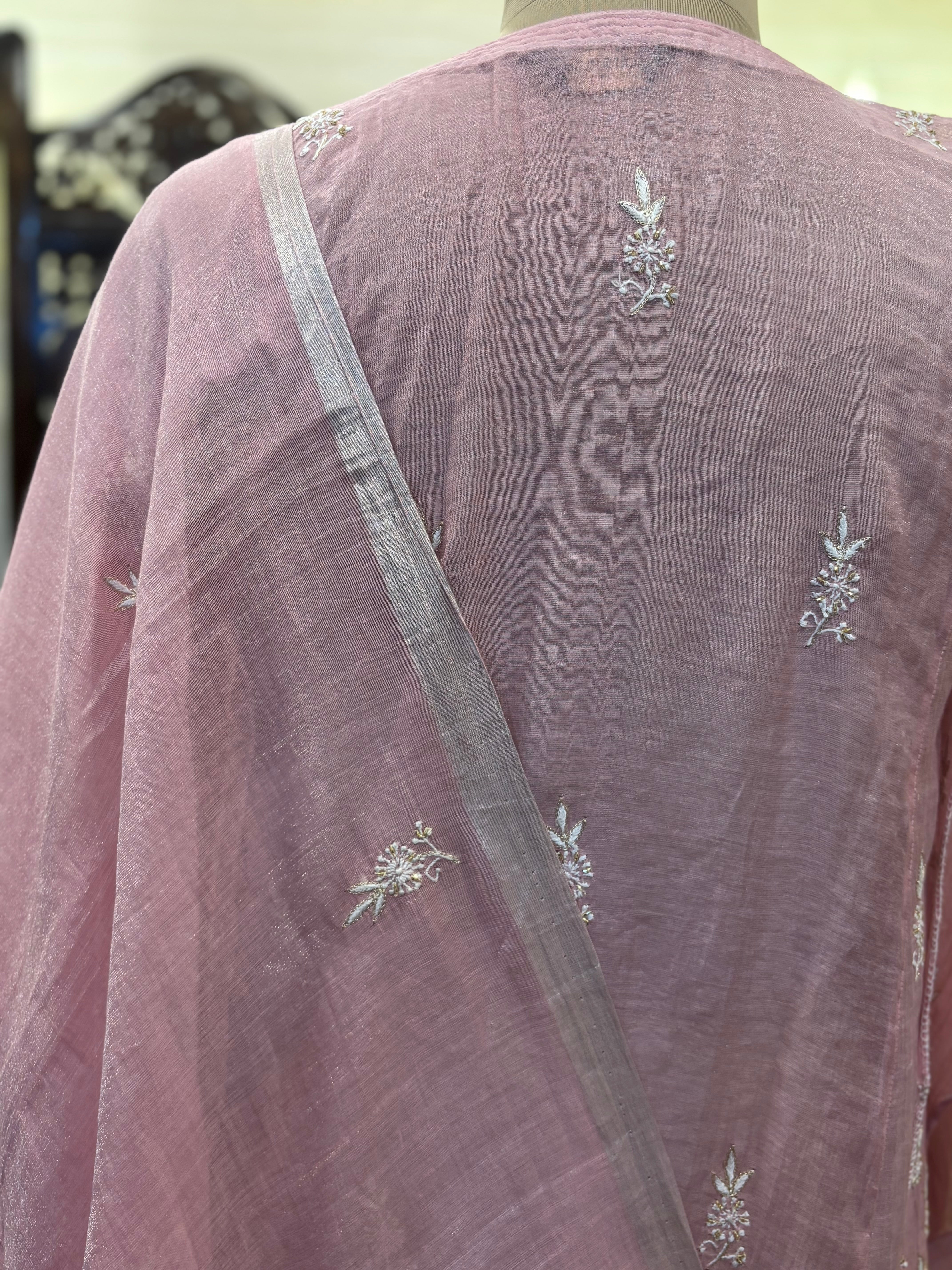 Pink Pure & Premium Tissue Chikankari Kurta & Dupatta Set