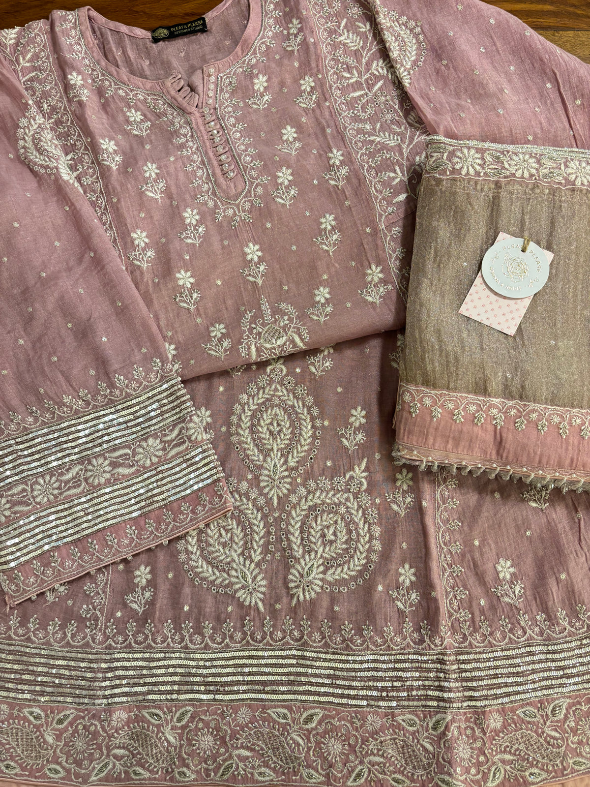 Pink Pure & Premium Tissue Chikankari Anarkali & Dupatta