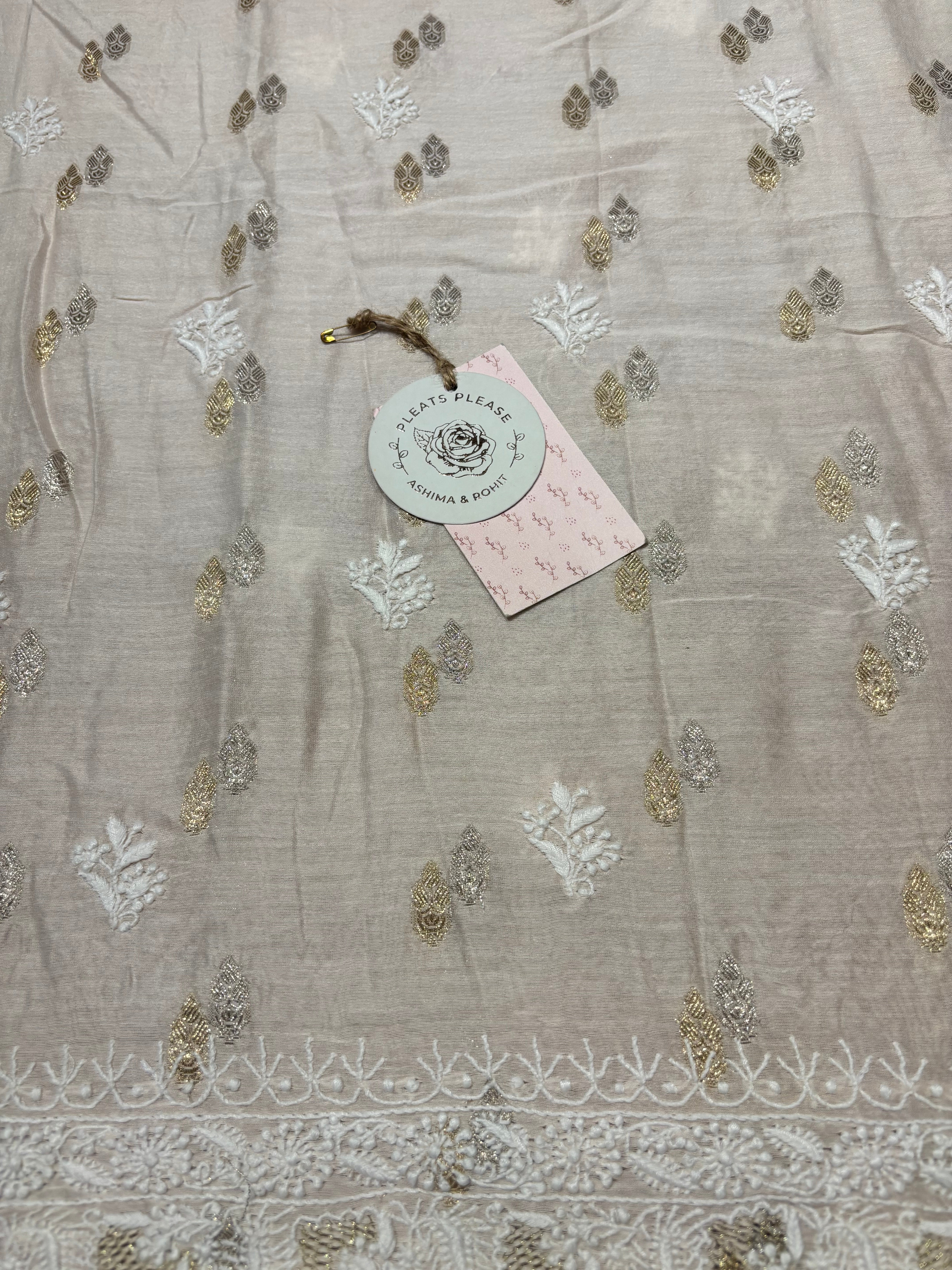 Nude Pink Chanderi Silk Chikankari Men’s Kurta Fabric