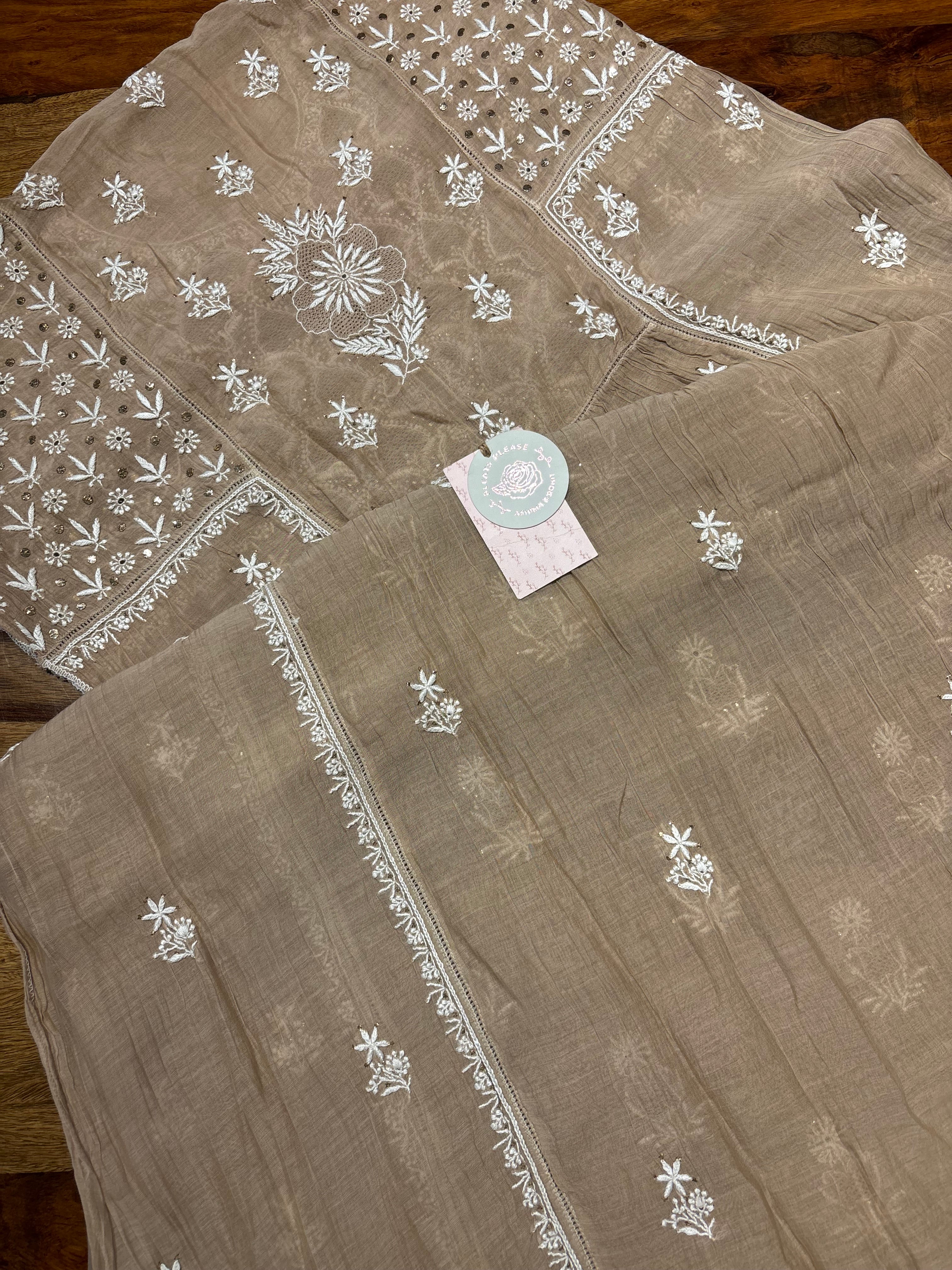 Brown Chanderi Mul Chikankari Tunic