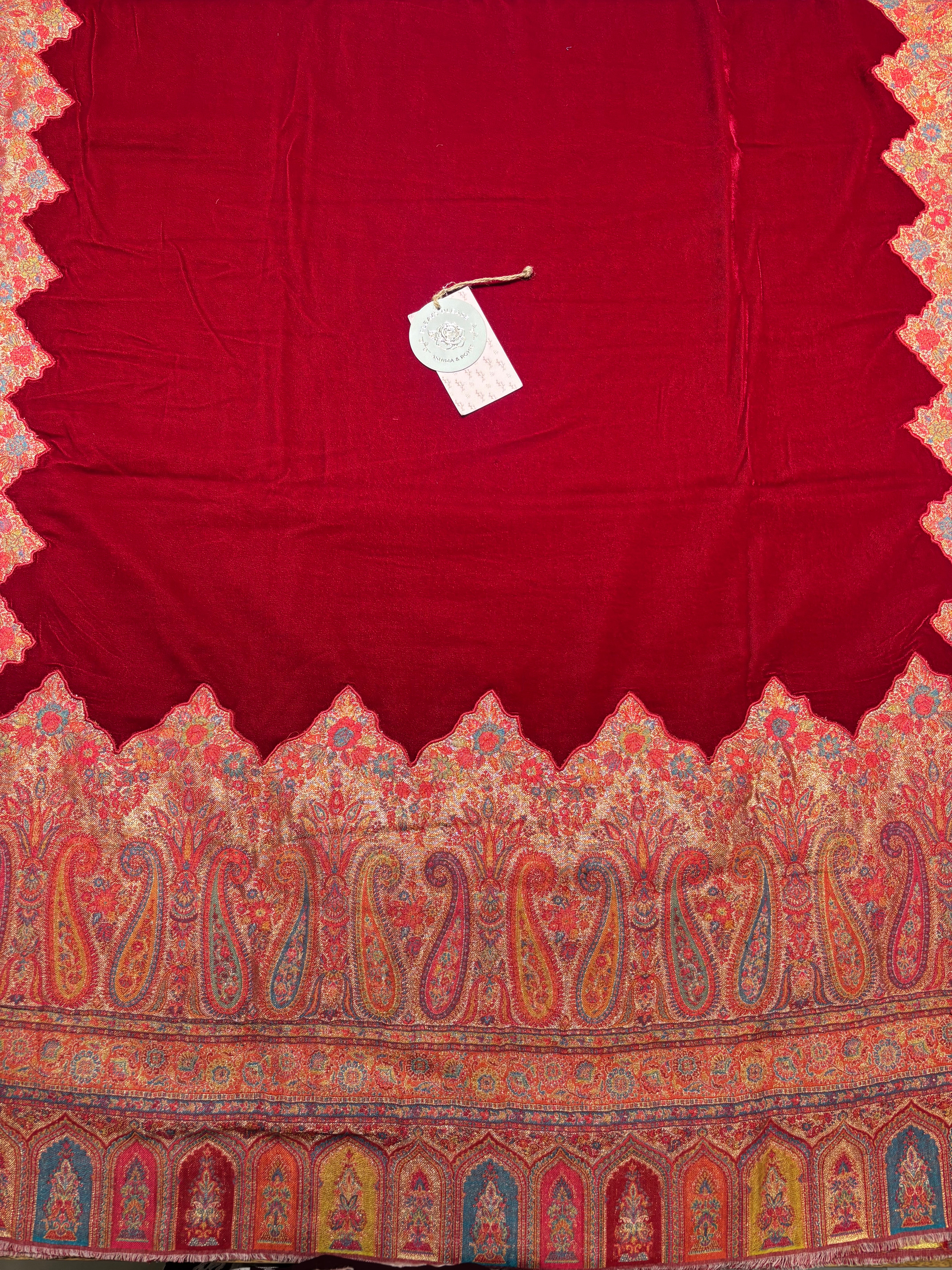 Red Pure & Premium Velvet Shawl With Kaani Weave