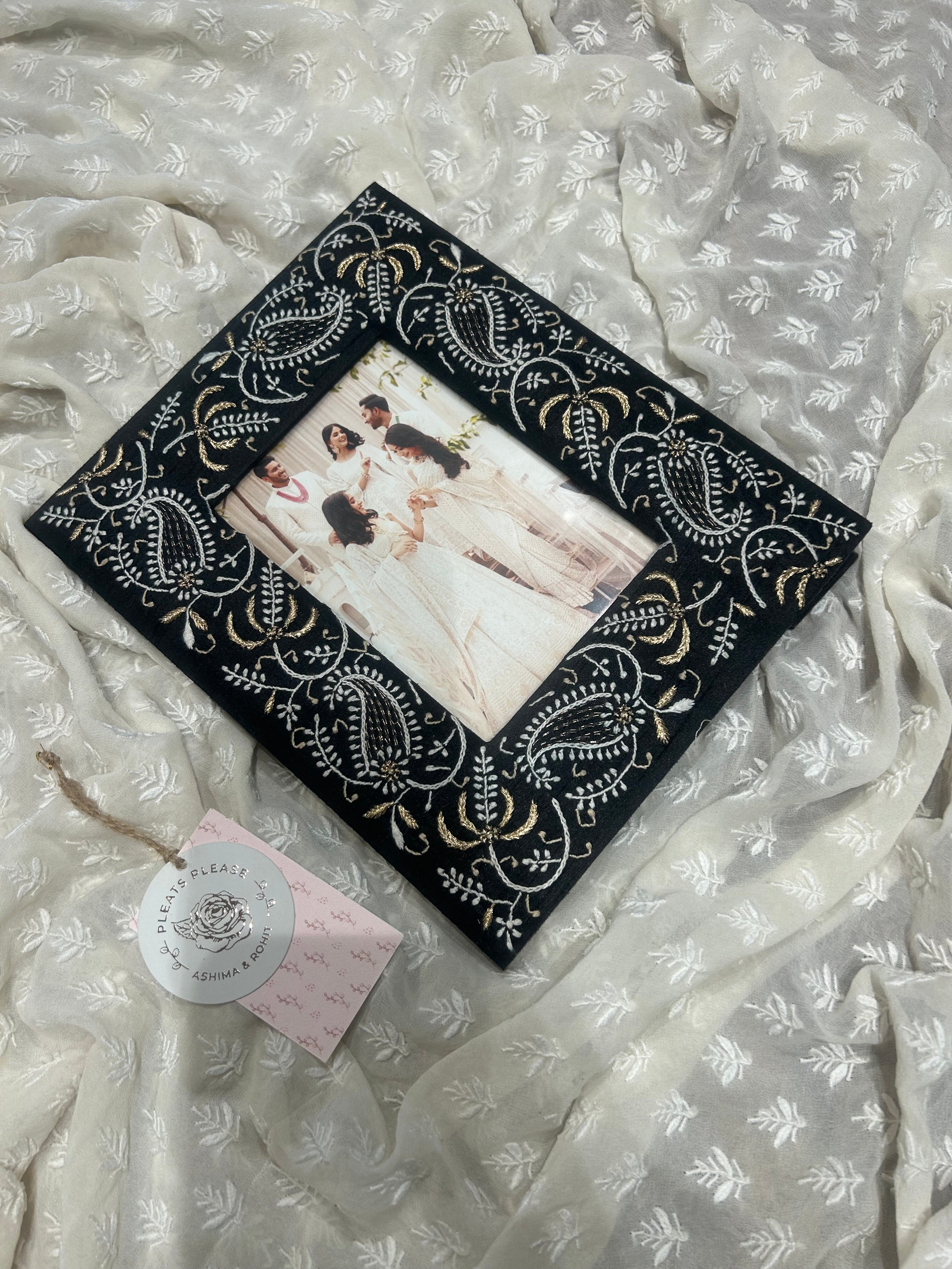 Black Chikankari Photo Frame