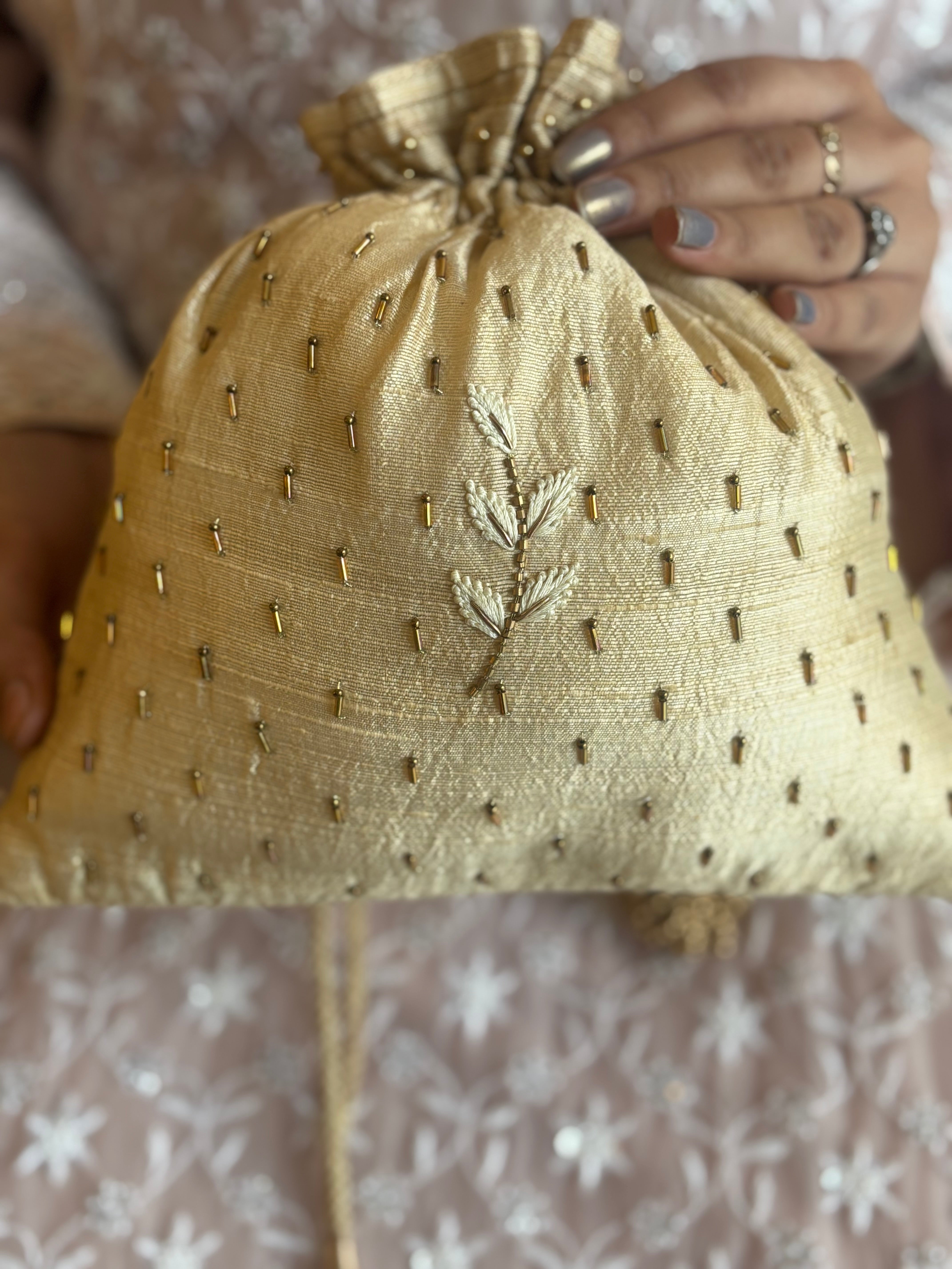 Golden Chikankari & Zardozi Potli