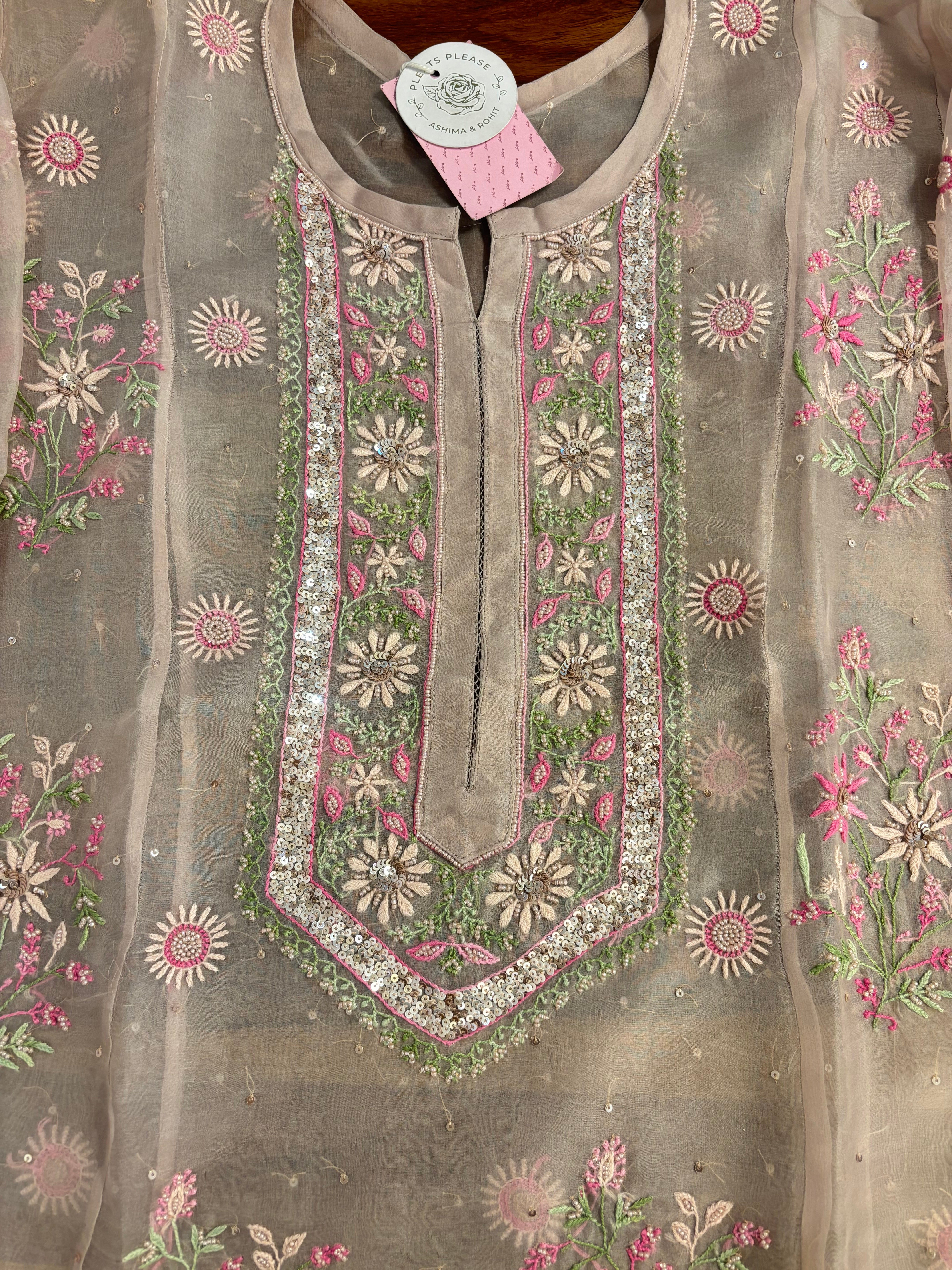 Blush Pink Pure Organza Silk Chikankari Kurta & Dupatta