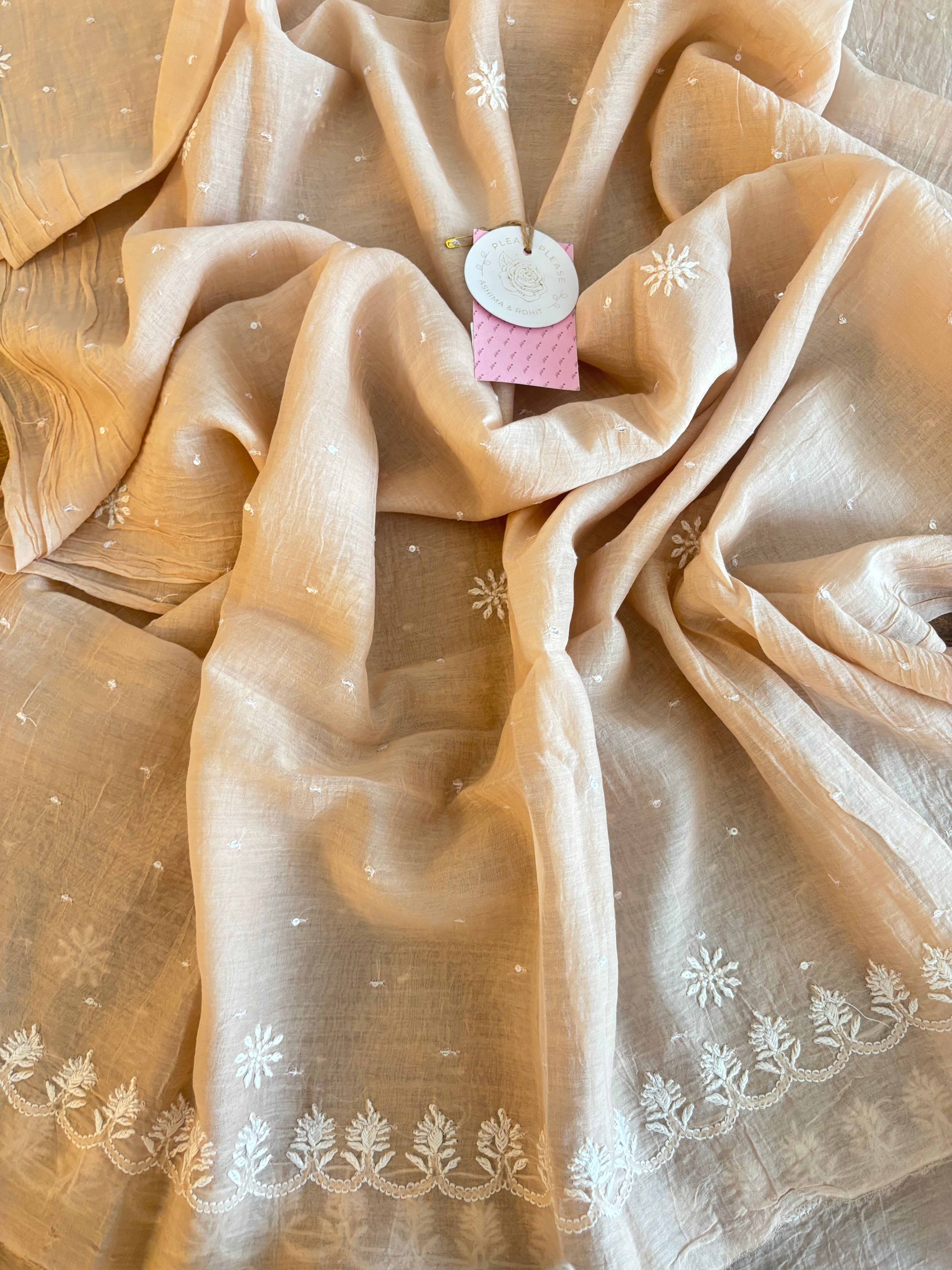 Blush Cream Chanderi Chikankari Kurta & Dupatta