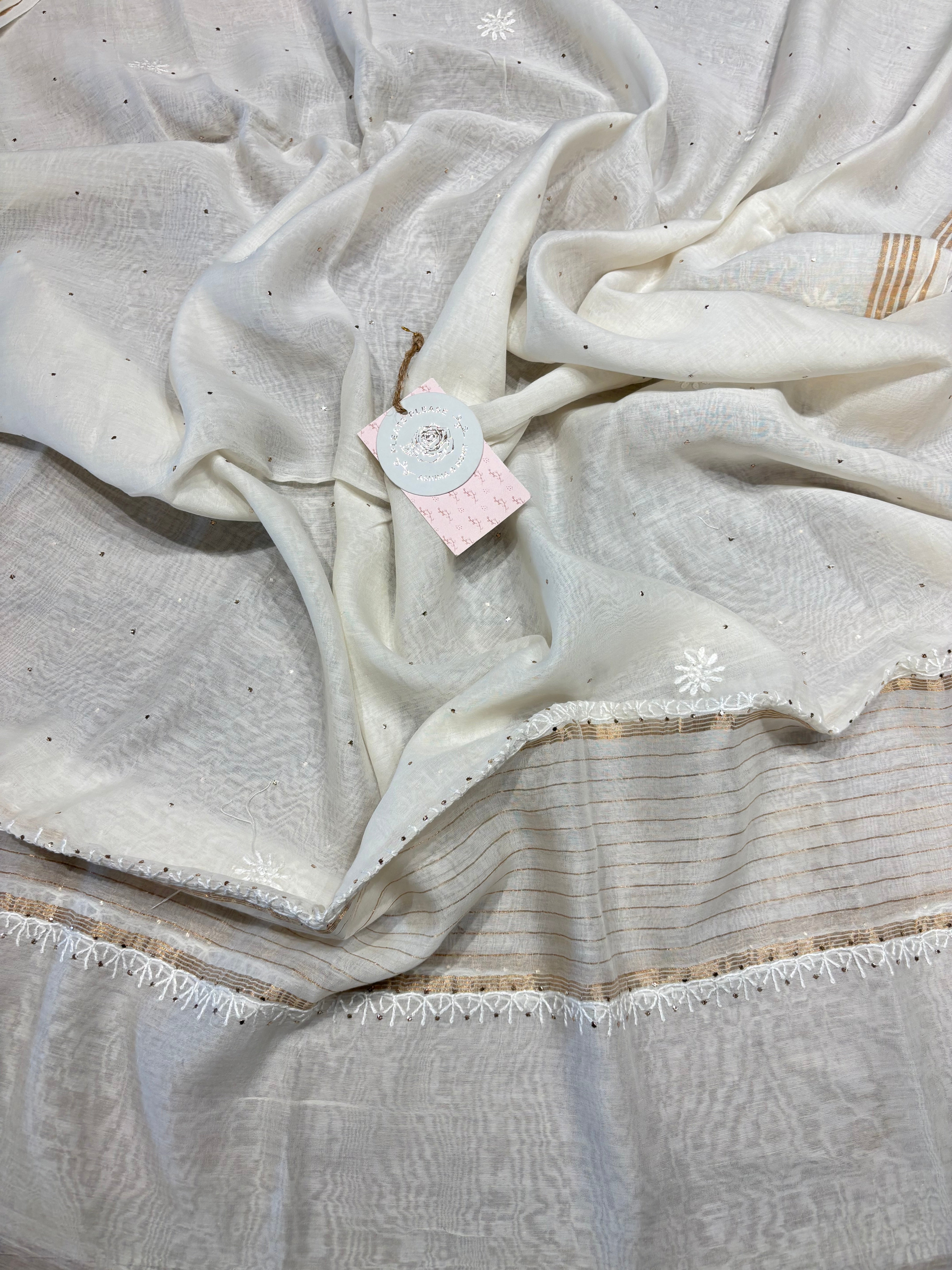 Dyeable Chanderi Mul Chikankari And Mukaish Tunic’s And Dupatta Set