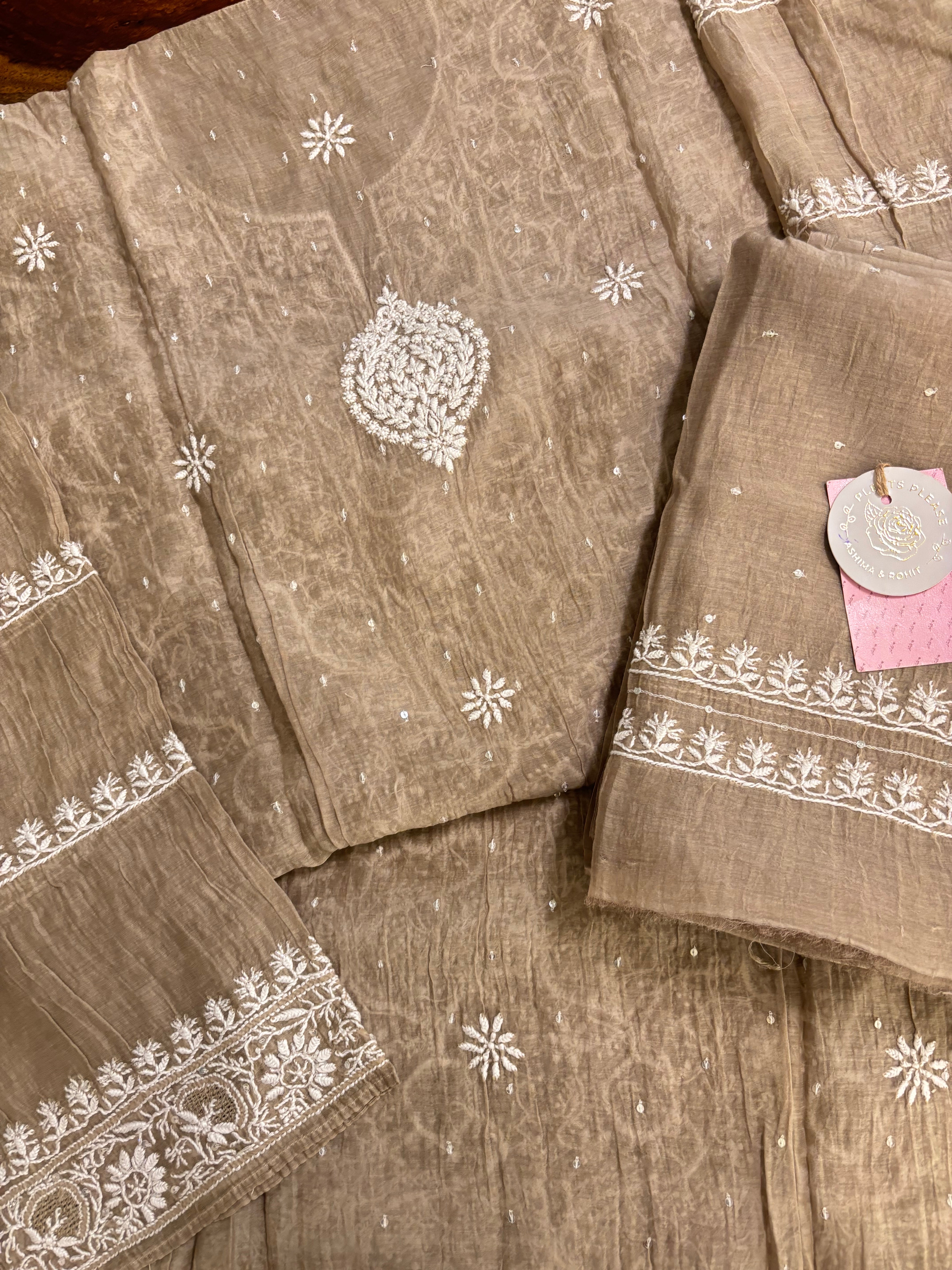 Camel Brown Chanderi Mul Chikankari Kurta and Dupatta