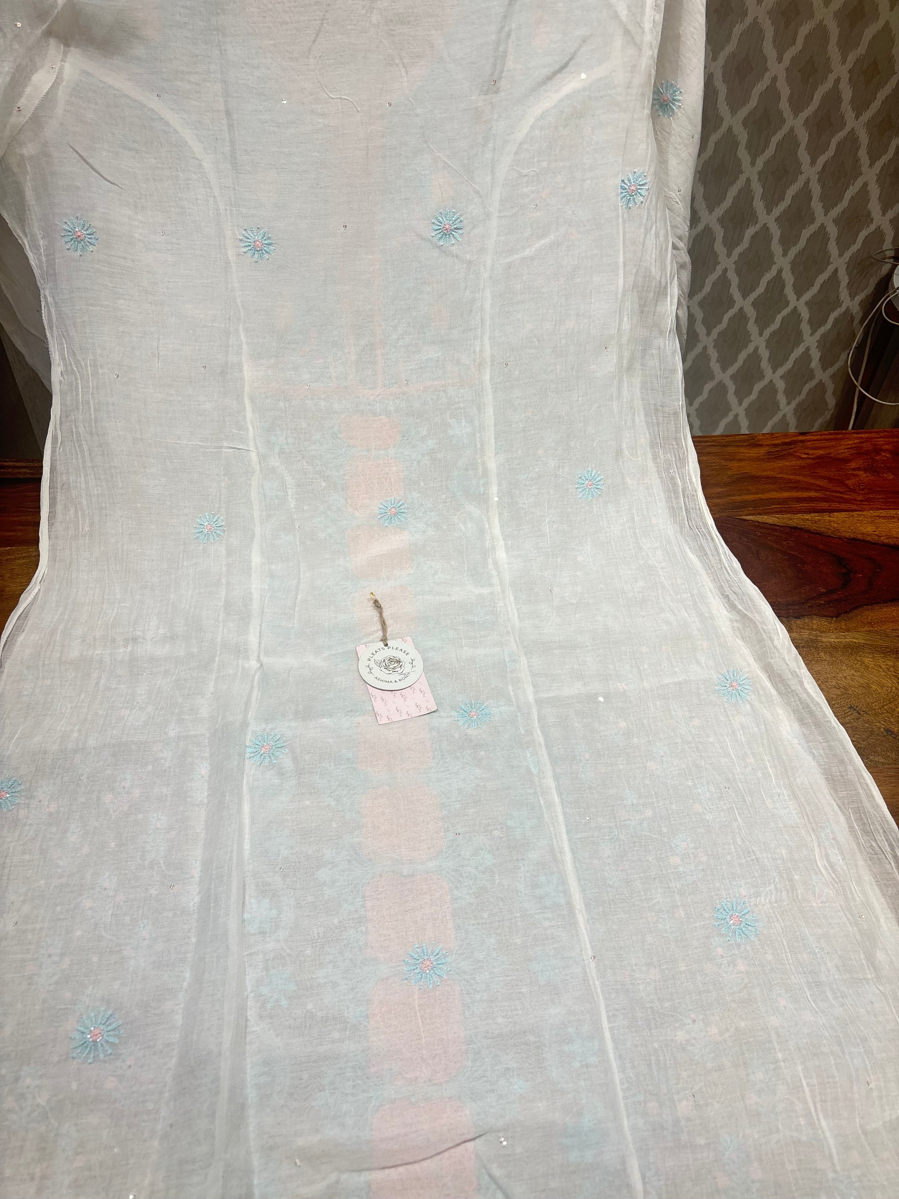 Dyeable Chanderi Mul Chikankari Kurta and Dupatta set