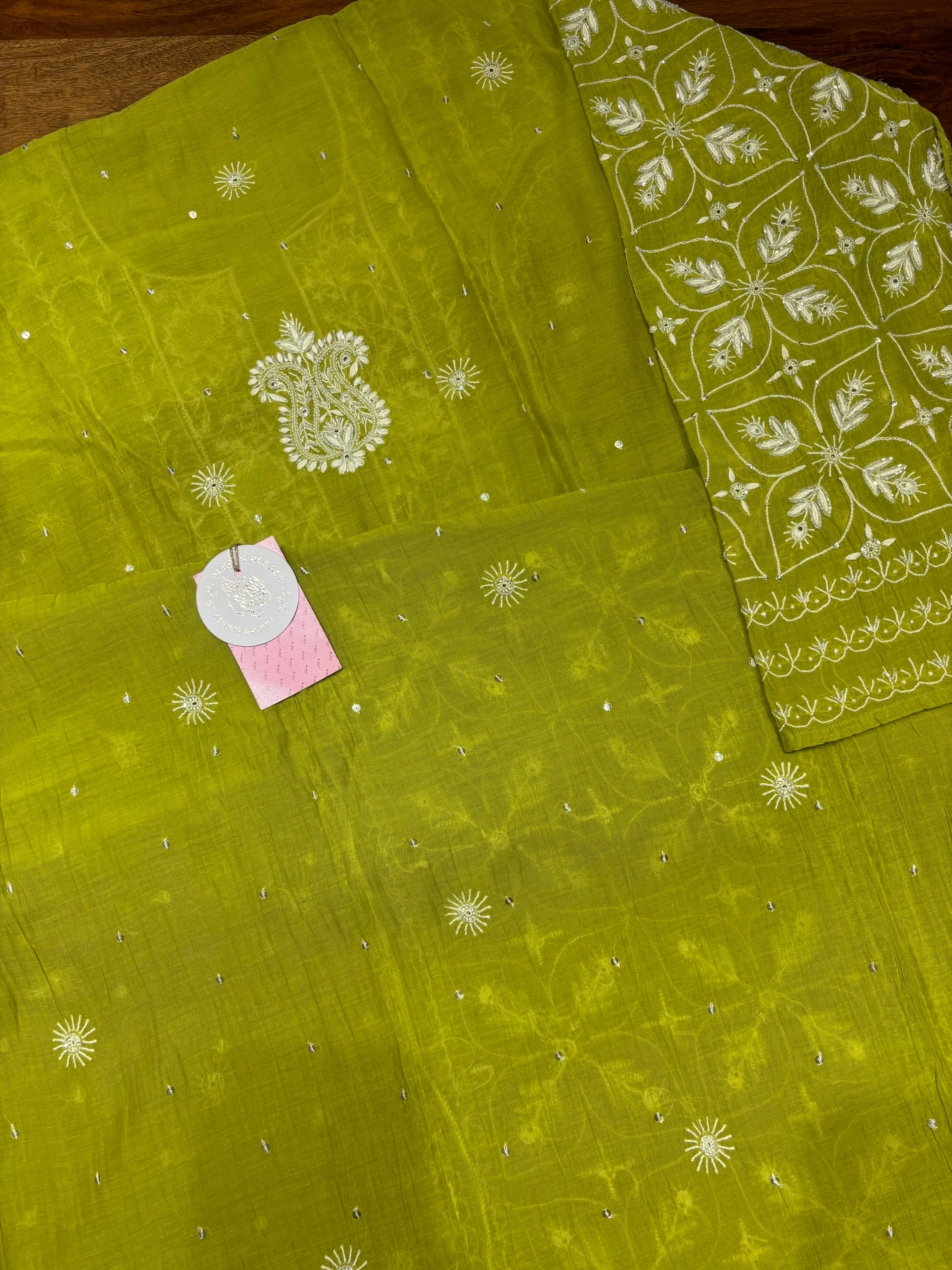 Green Chanderi Mul Chikankari Kurta & Dupatta Set