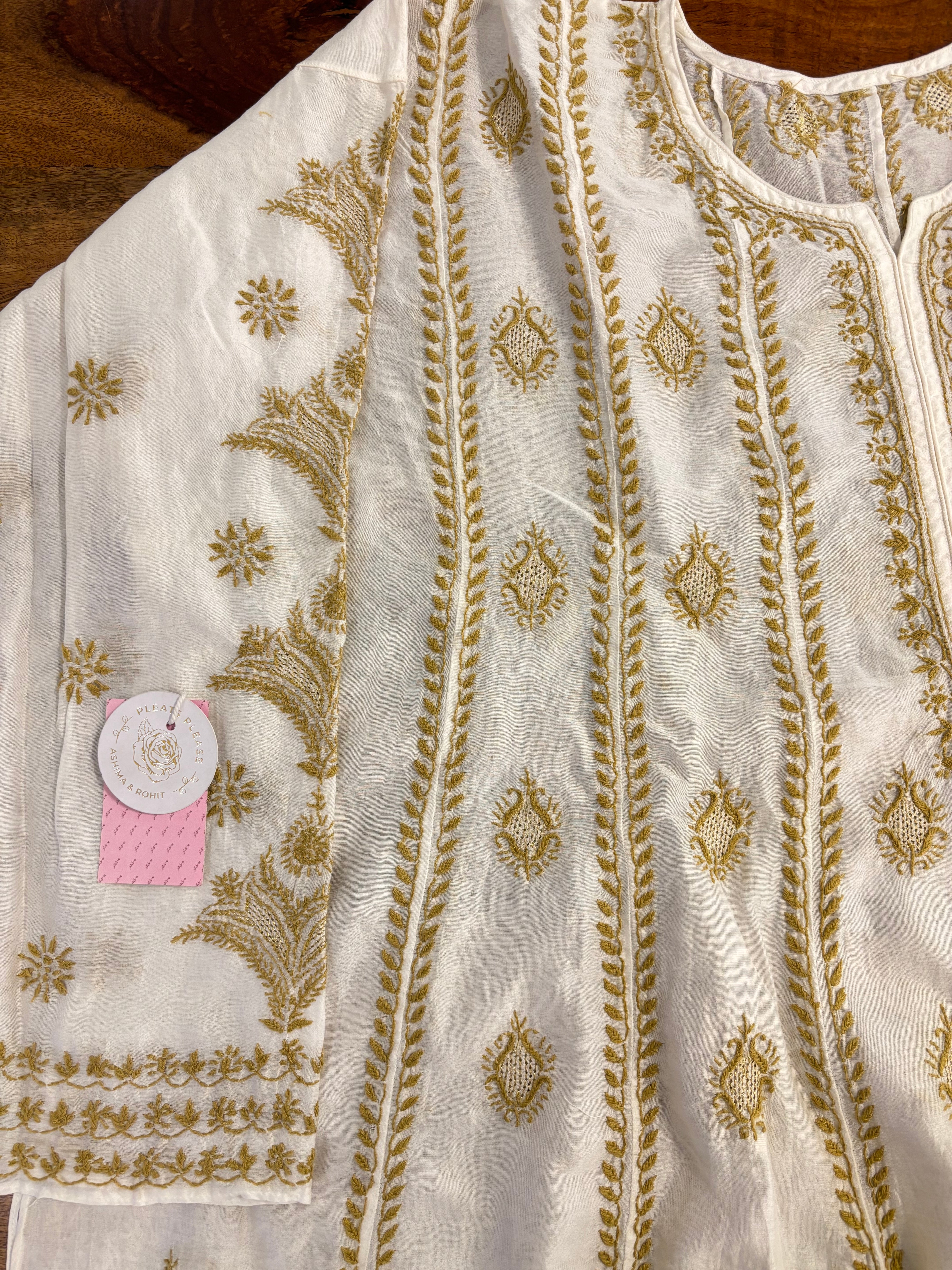Dyeable Chanderi Chikankari Anarkali & Dupatta Set - Pleats PleaseChikankari