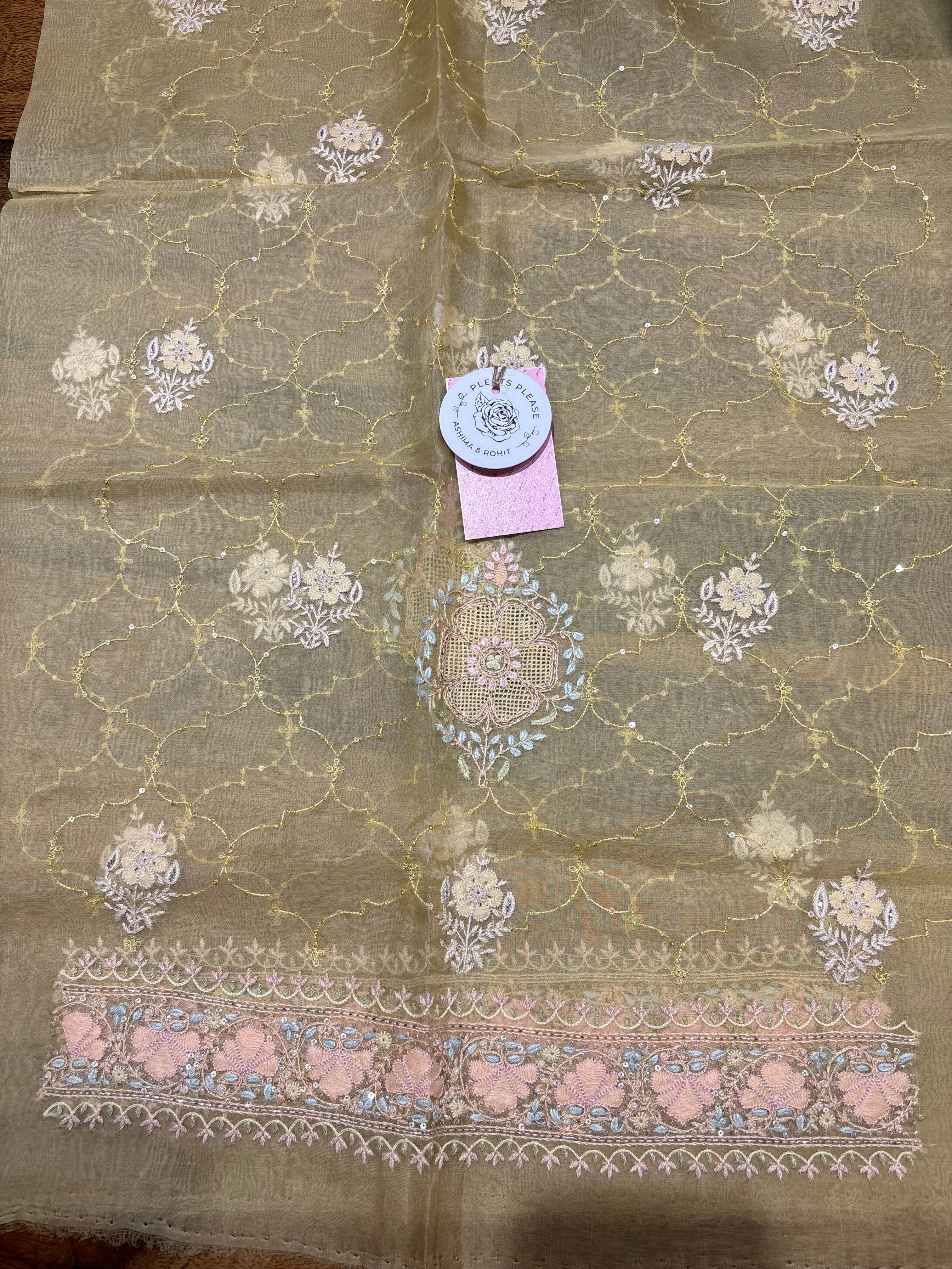 Butter Yellow Pure & Premium Organza Silk Chikankari Kurta & Dupatta Set