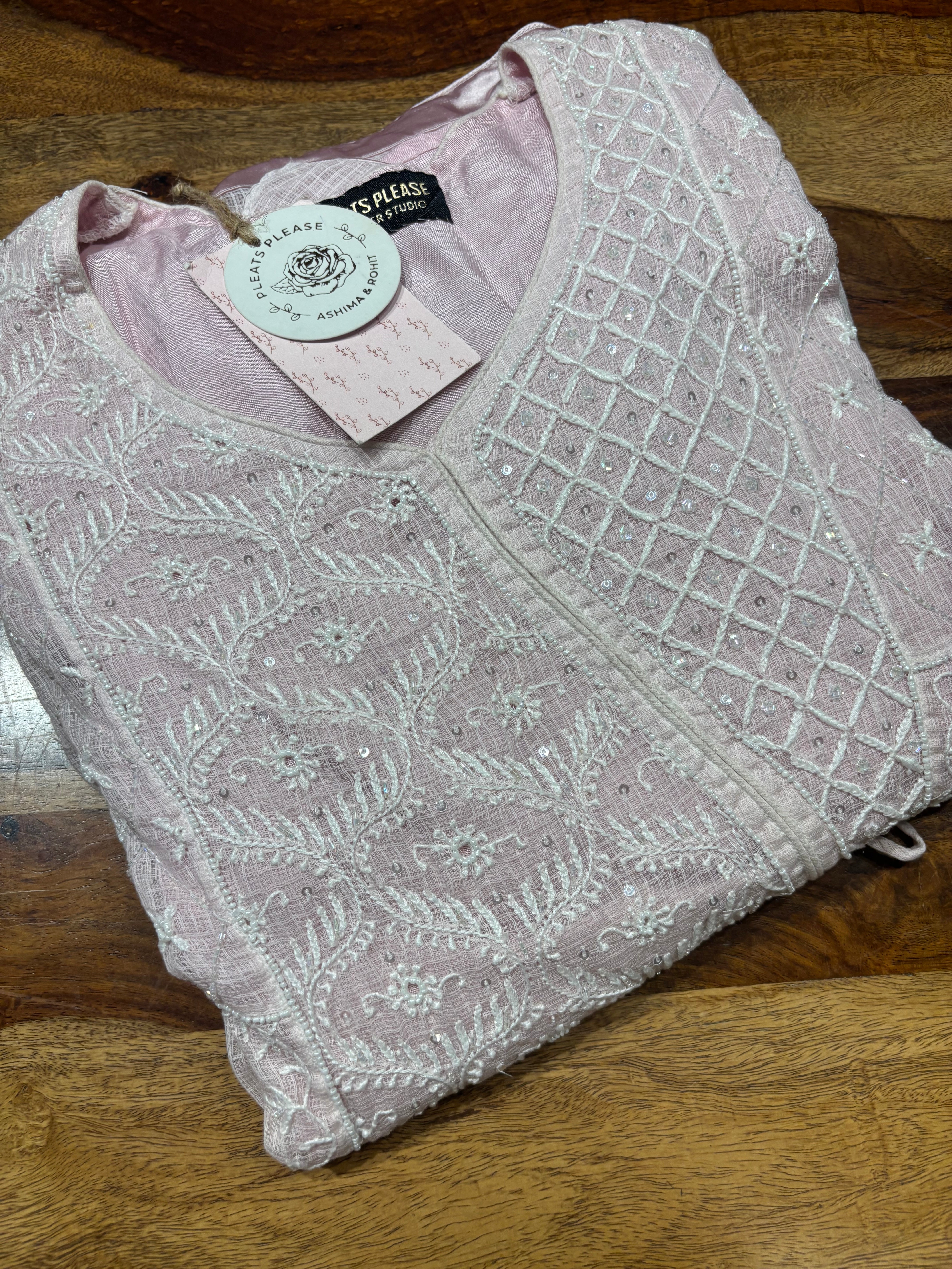 Onion Pink Kota Doria Chikankari Tunic