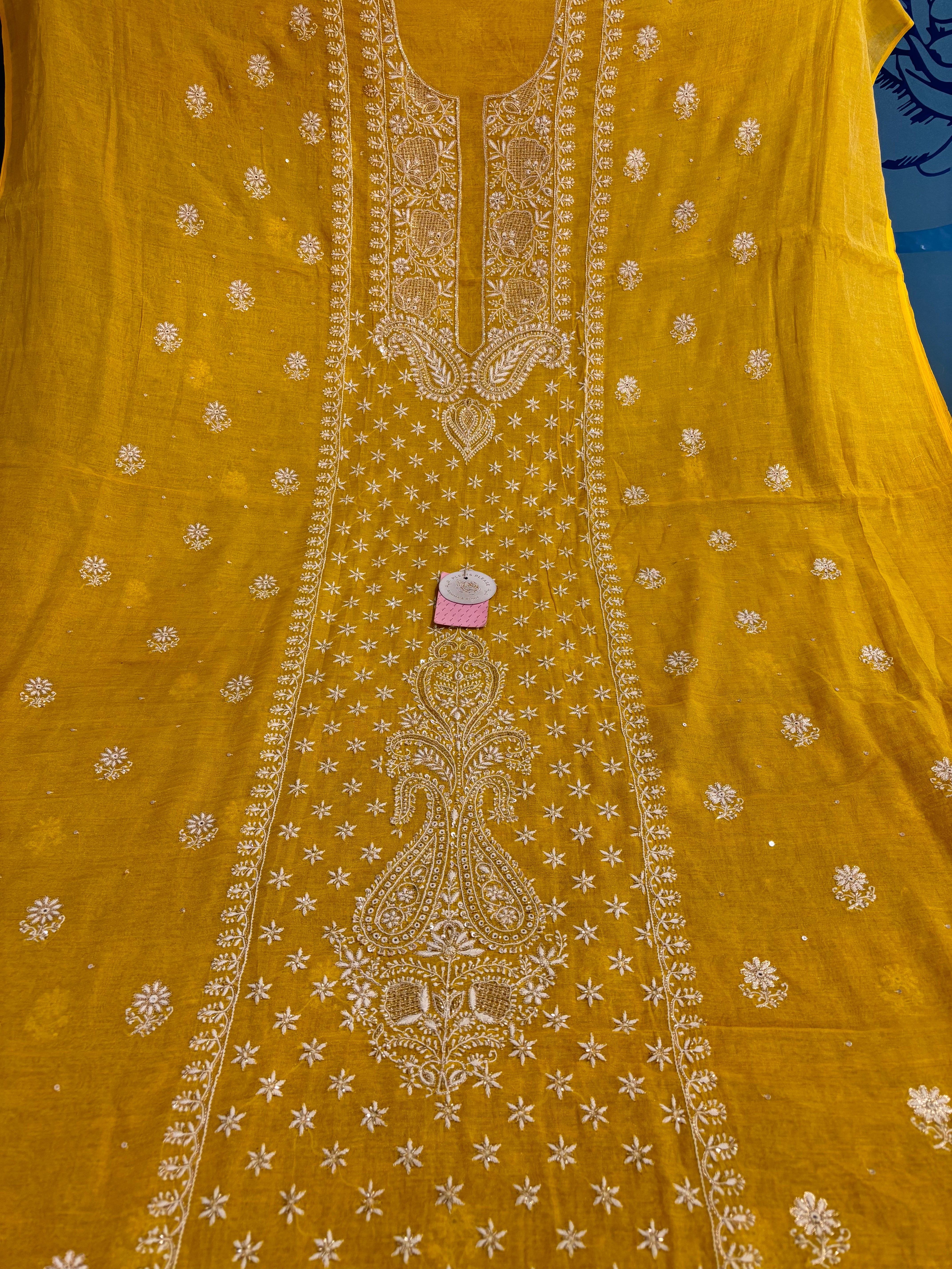 Yellow Pure & Premium Tissue Chikankari Kurta & Dupatta