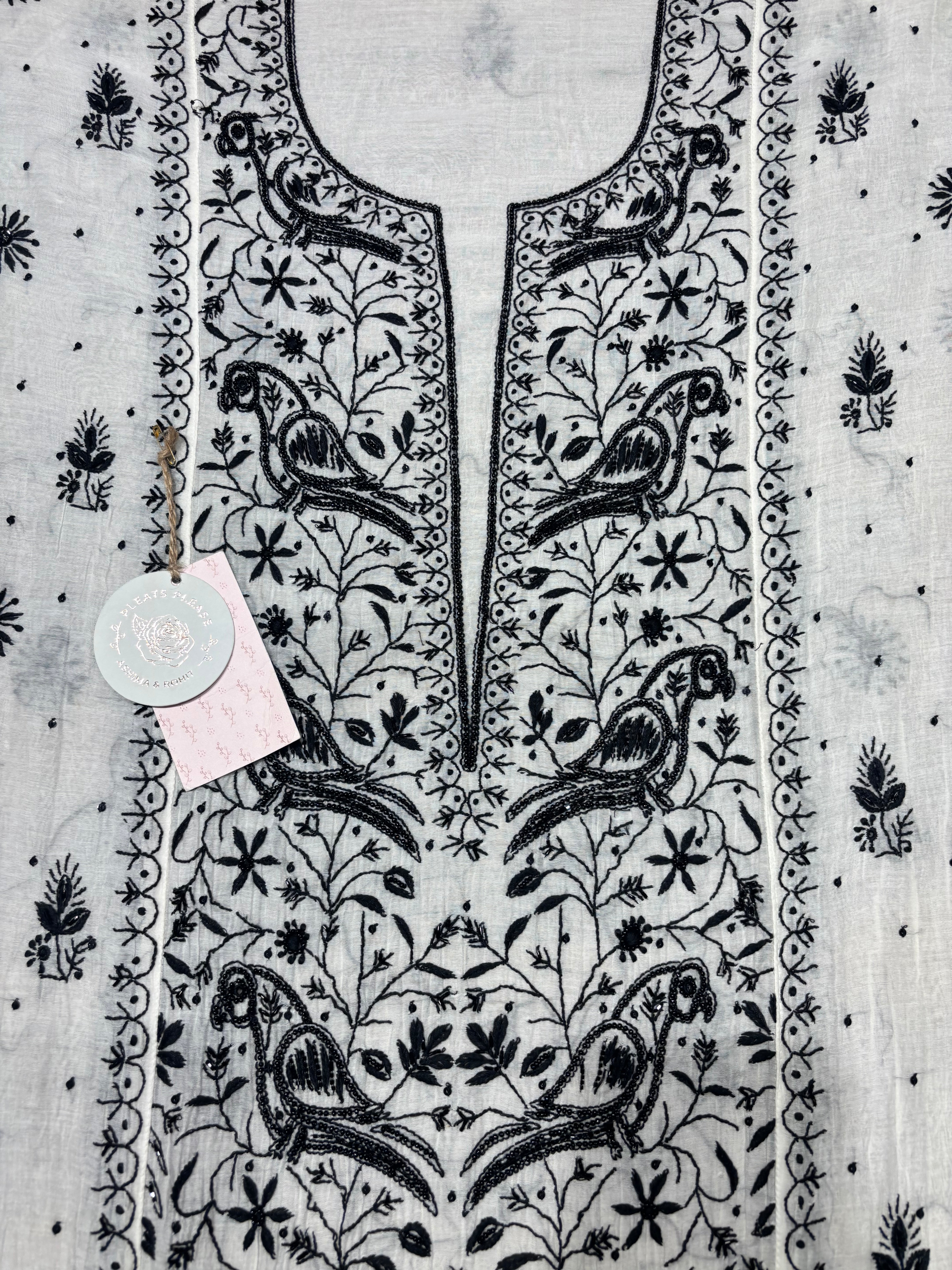 Dyeable Chanderi Mul Chikankari Kurta And Dupatta Set