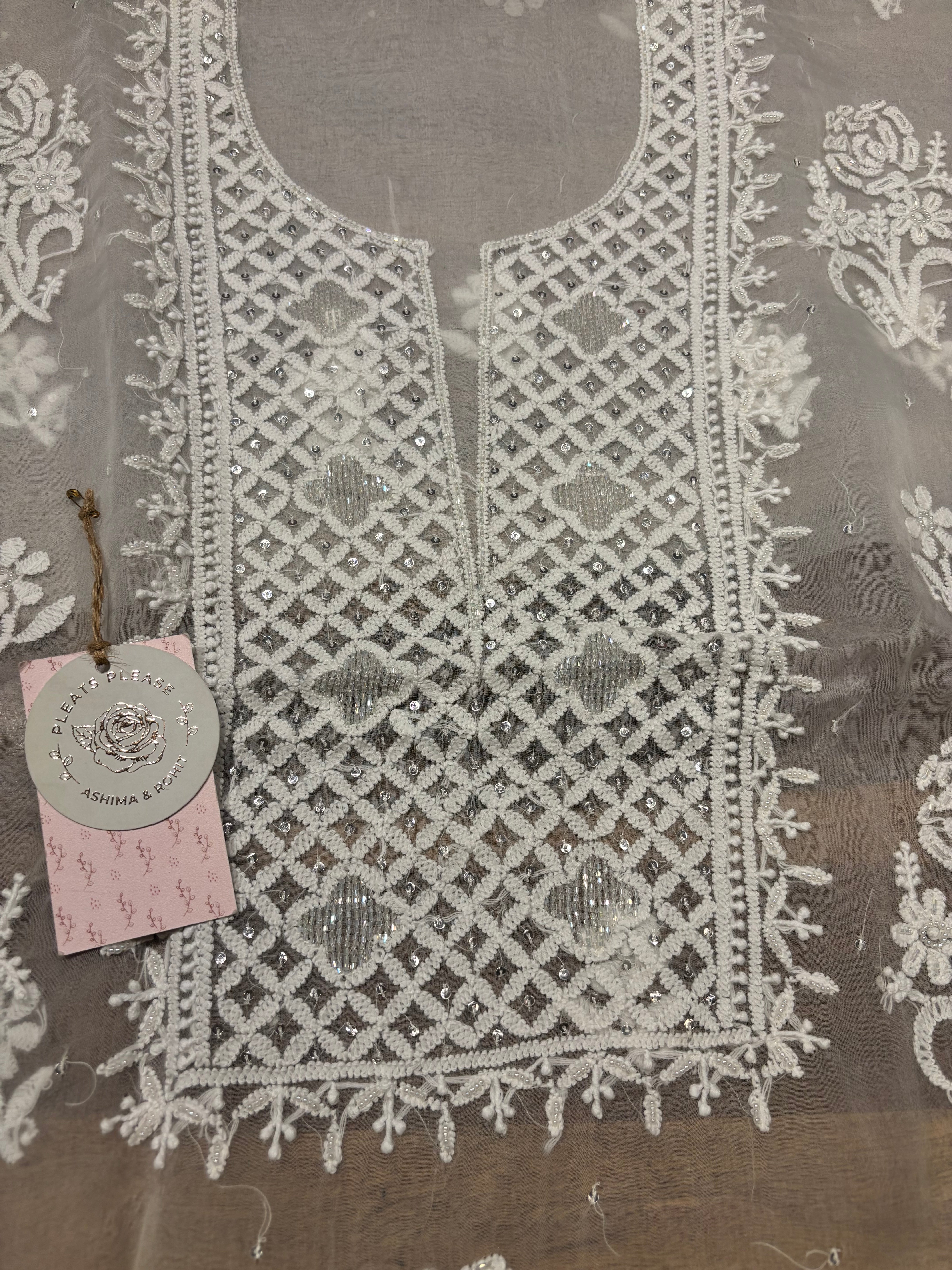 Dyeable Pure Organza Silk Chikankari Kurta And Dupatta Fabric