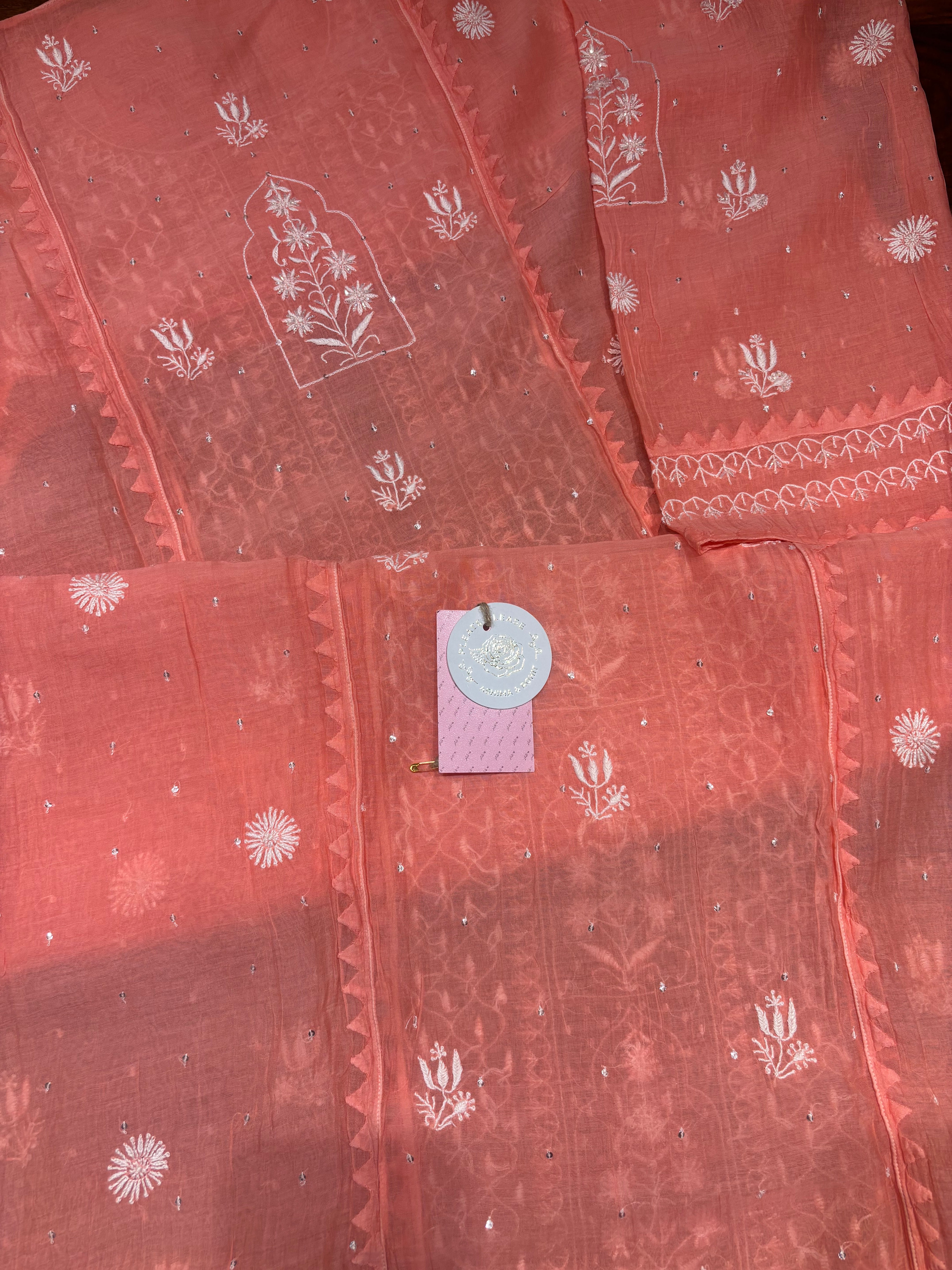 Pink Chanderi Mul Chikankari Kurta and Dupatta Set