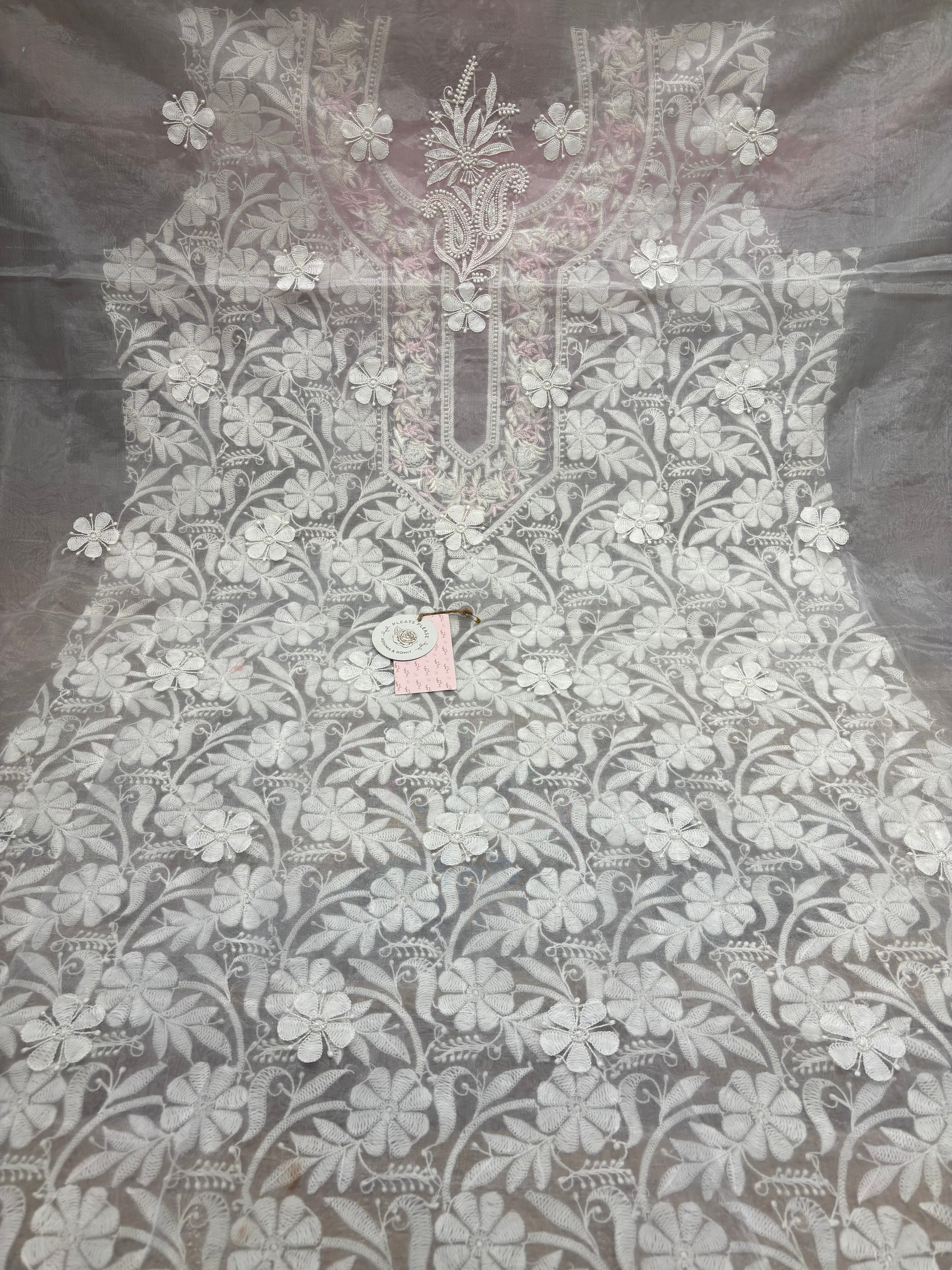 Dyeable Organza Chikankari Kurta Fabric