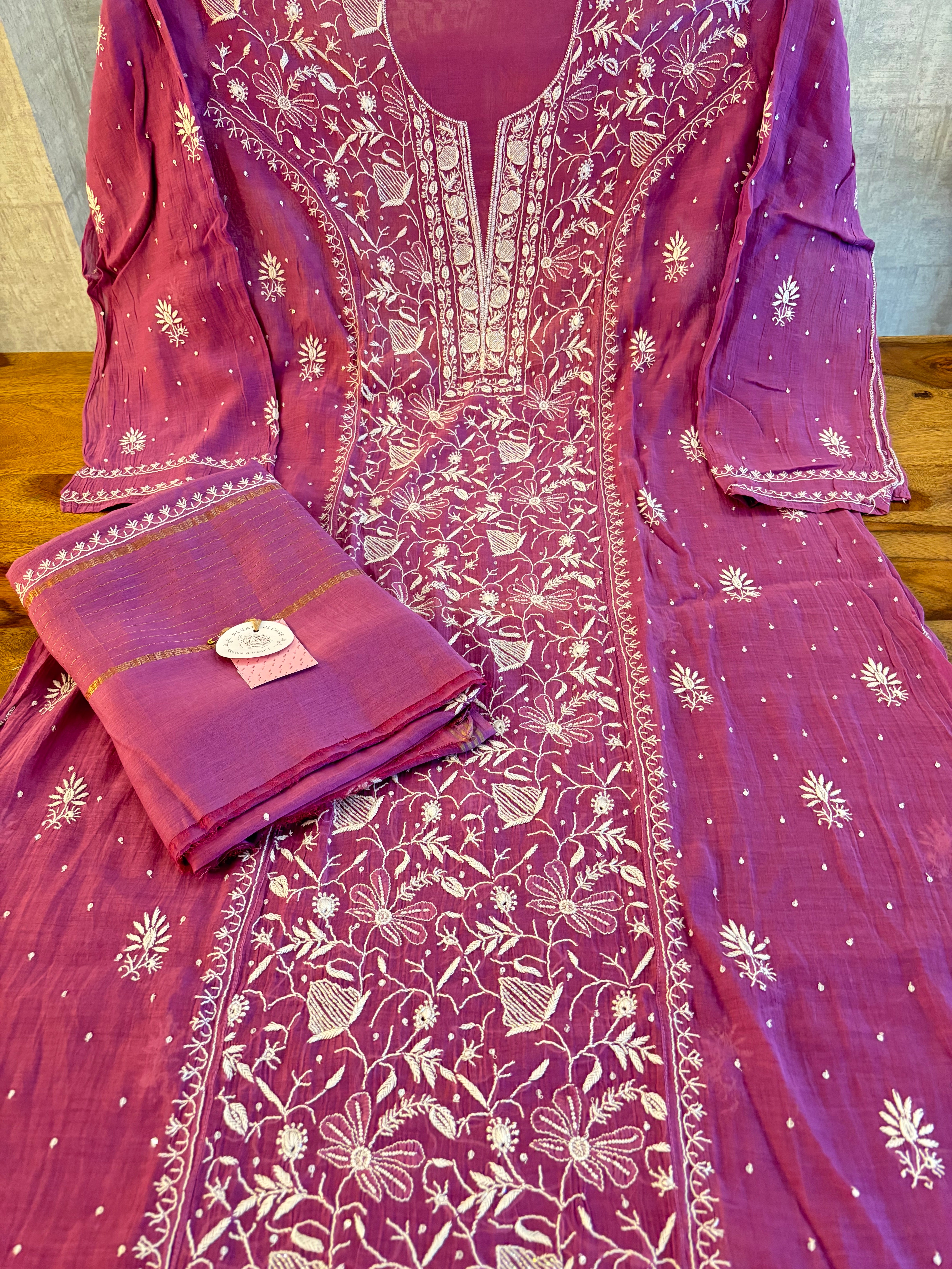 Orchid Purple Chanderi Chikankari Kurta & Dupatta