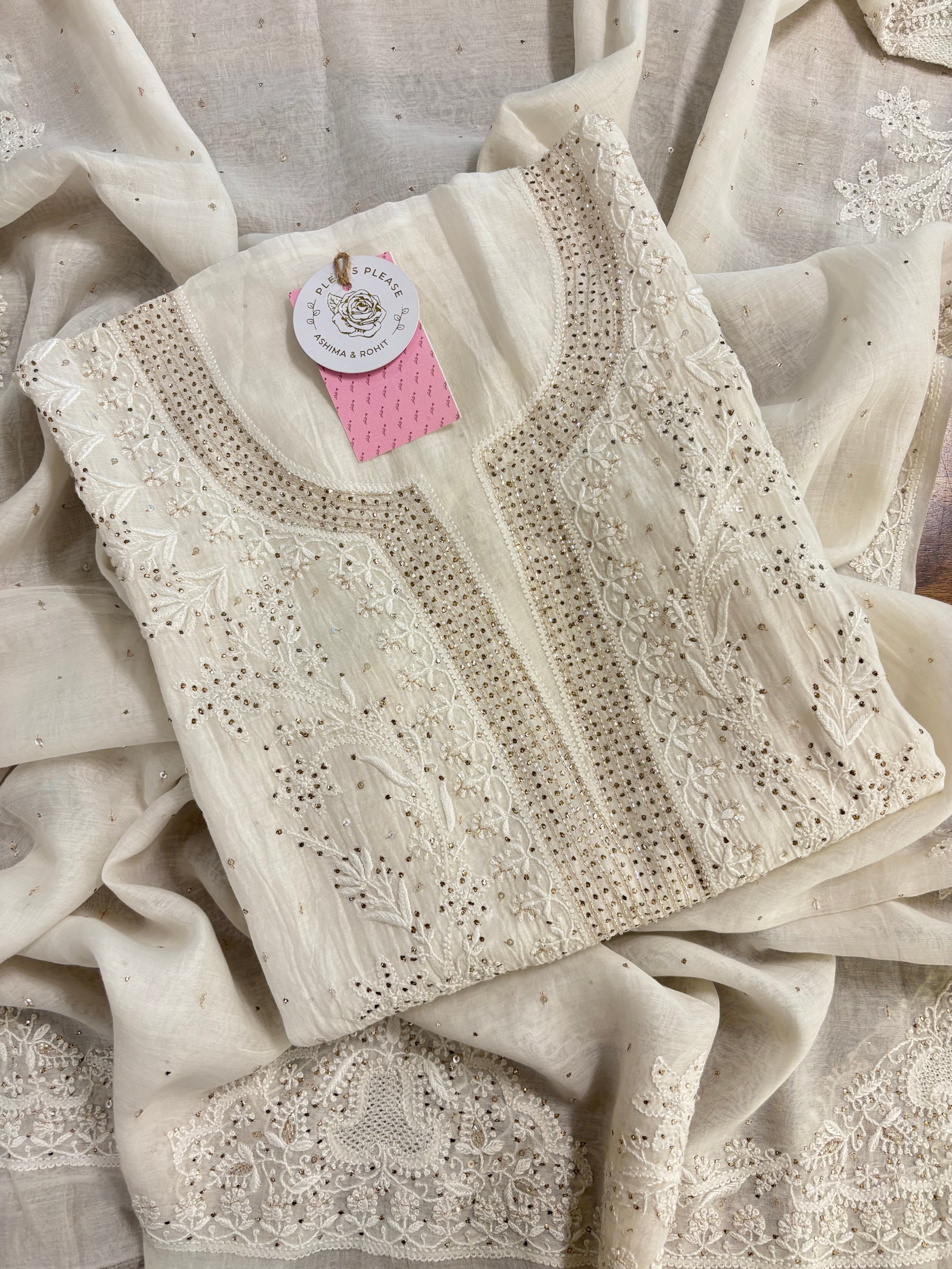Dyeable Chanderi Chikankari Mukaish Kurta & Dupatta