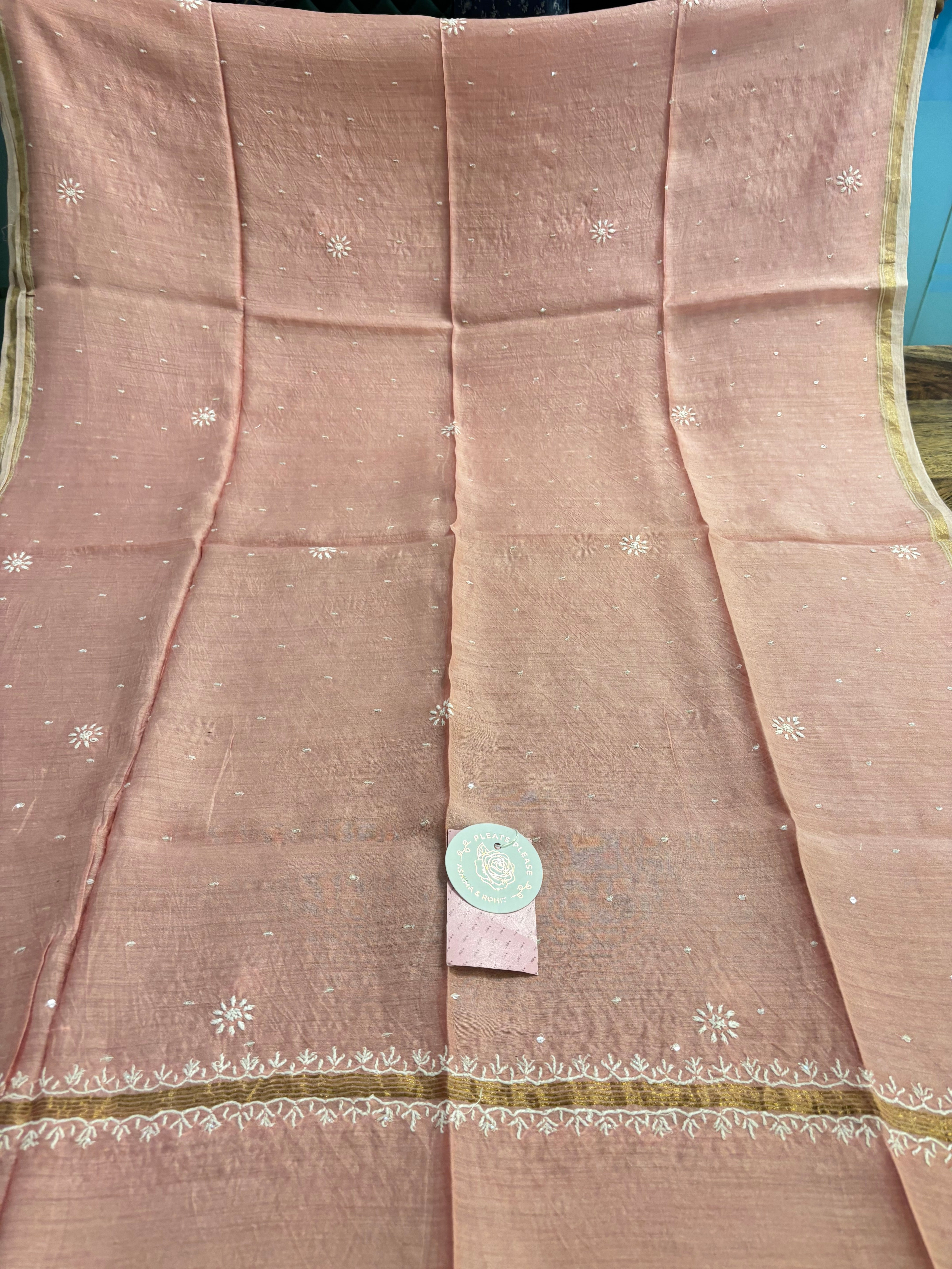 Baby Pink Monga Silk Chikankari Kurta & Dupatta