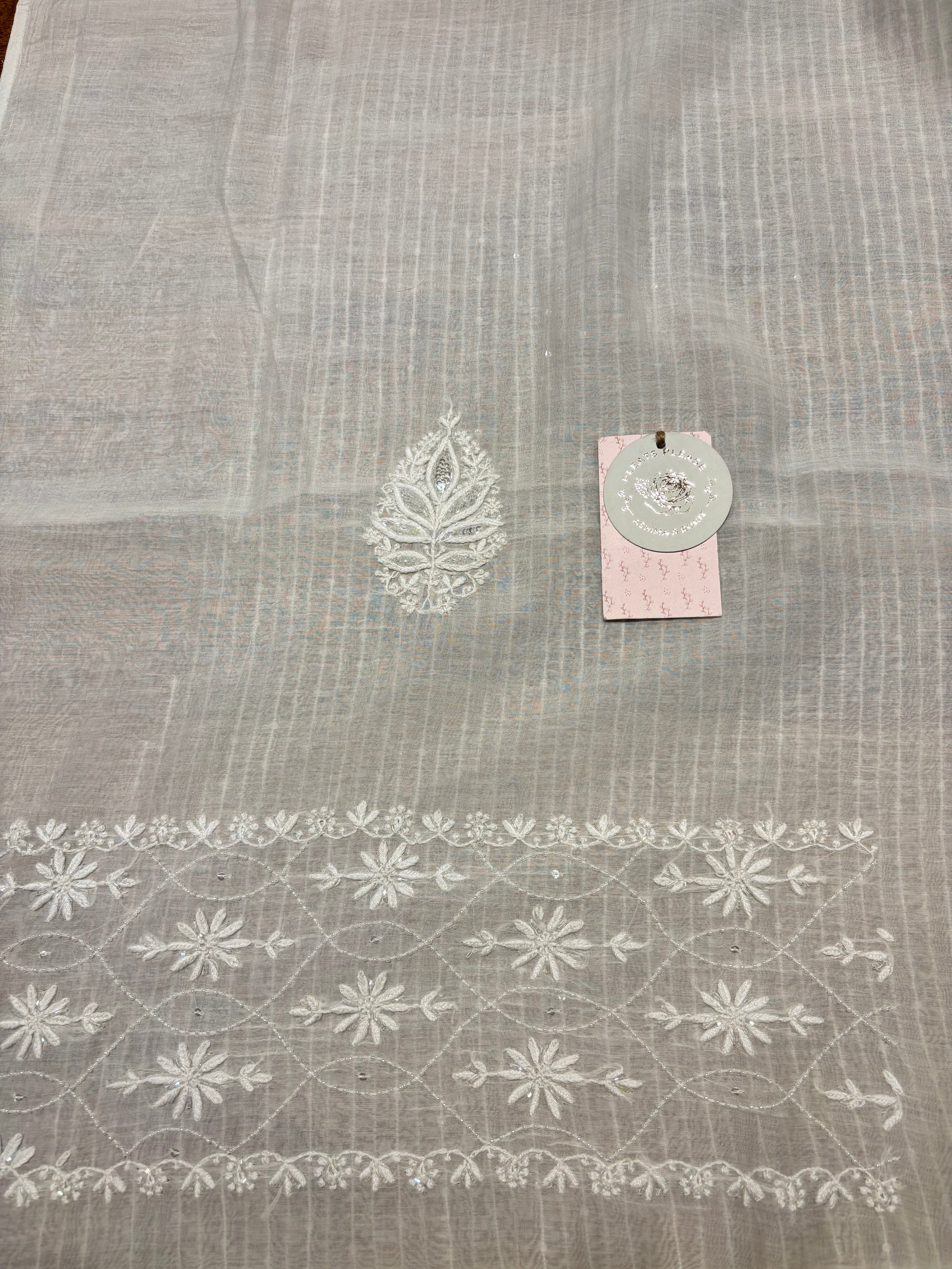 Dyeable Chanderi Mul Chikankari Kurta & Dupatta Fabric