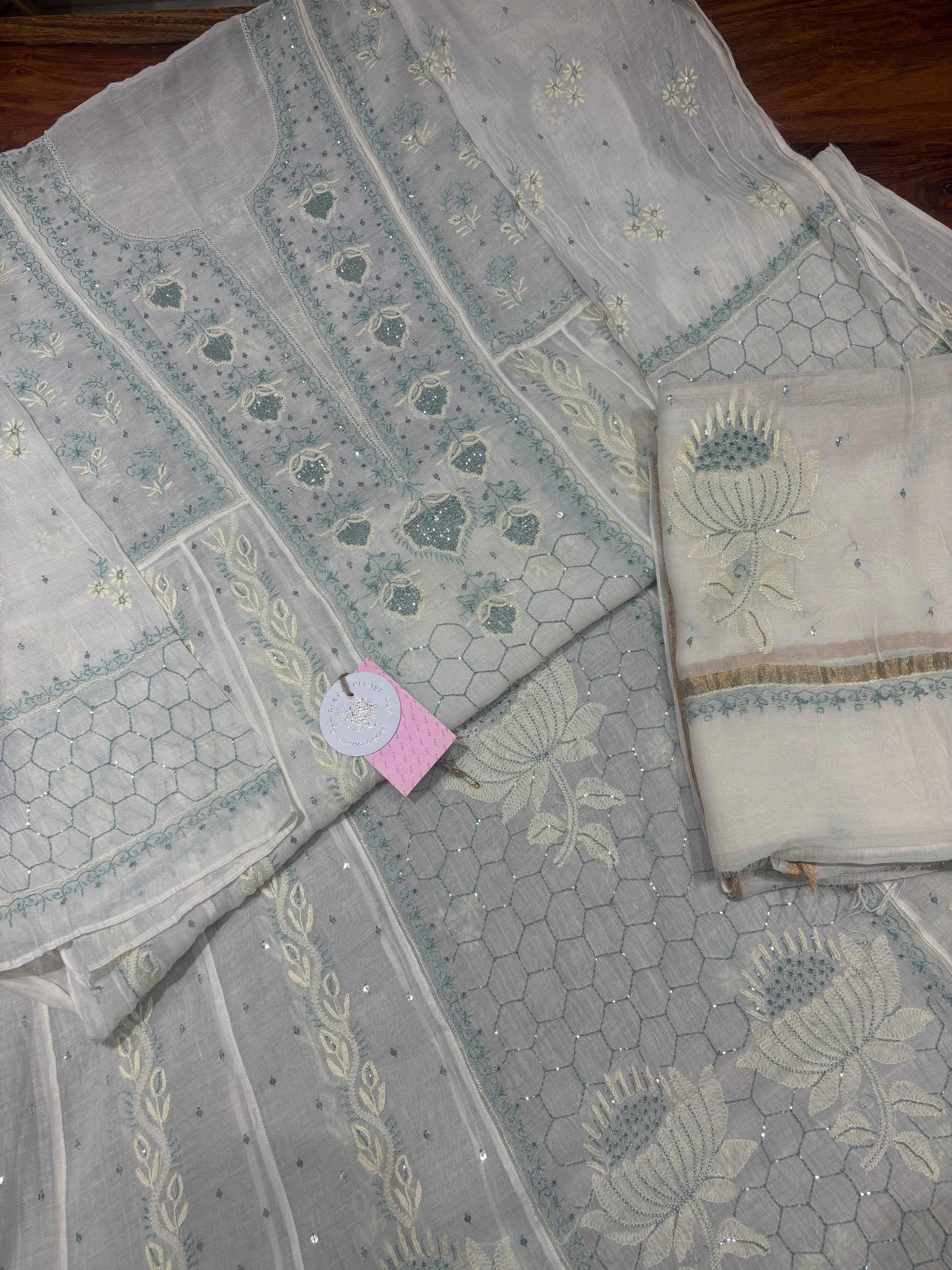 Dyeable Chanderi Mul Chikankari Anarkali & Dupatta Set