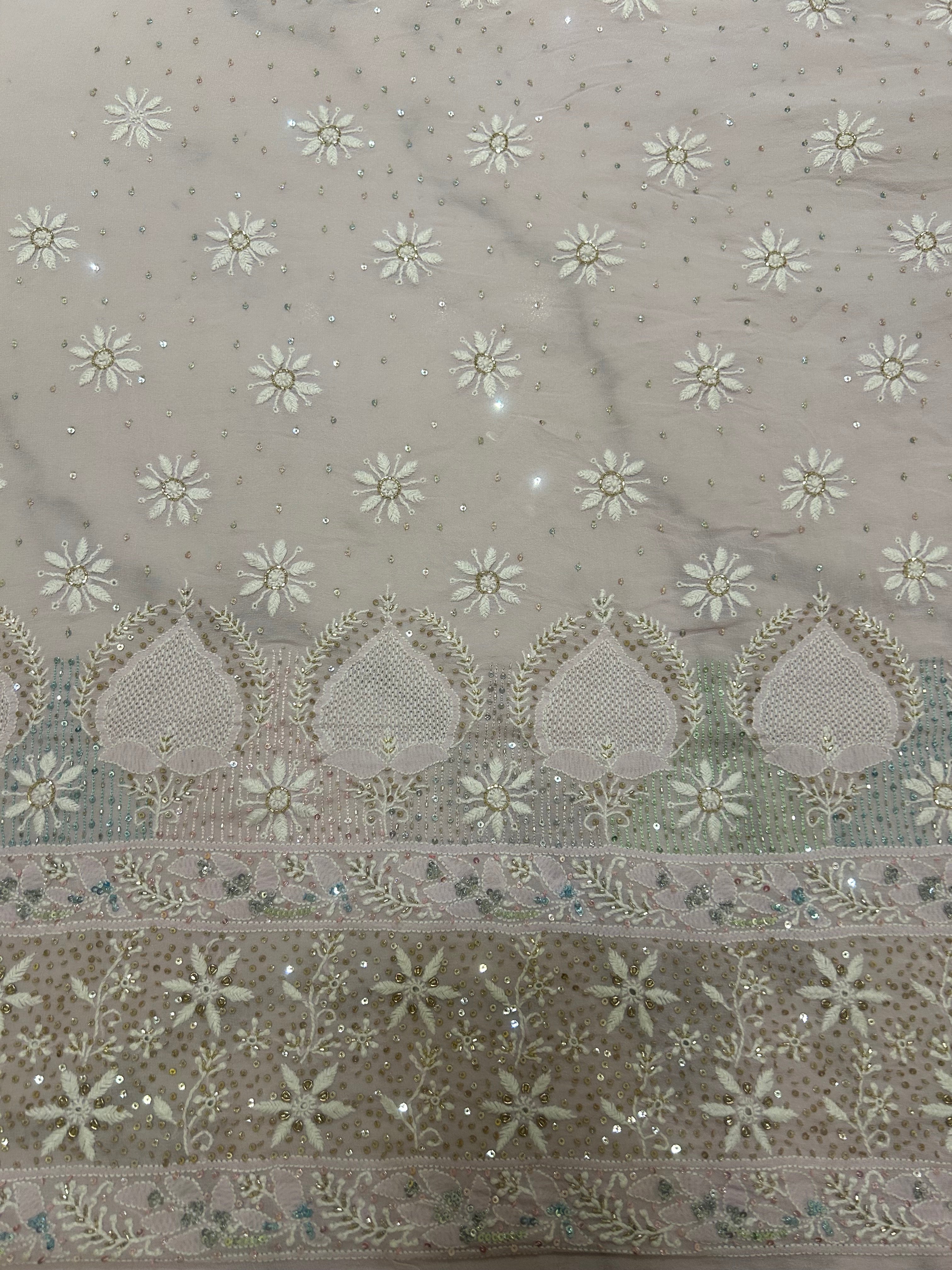 Lilac Pure Georgette Chikankari Saree and Blouse