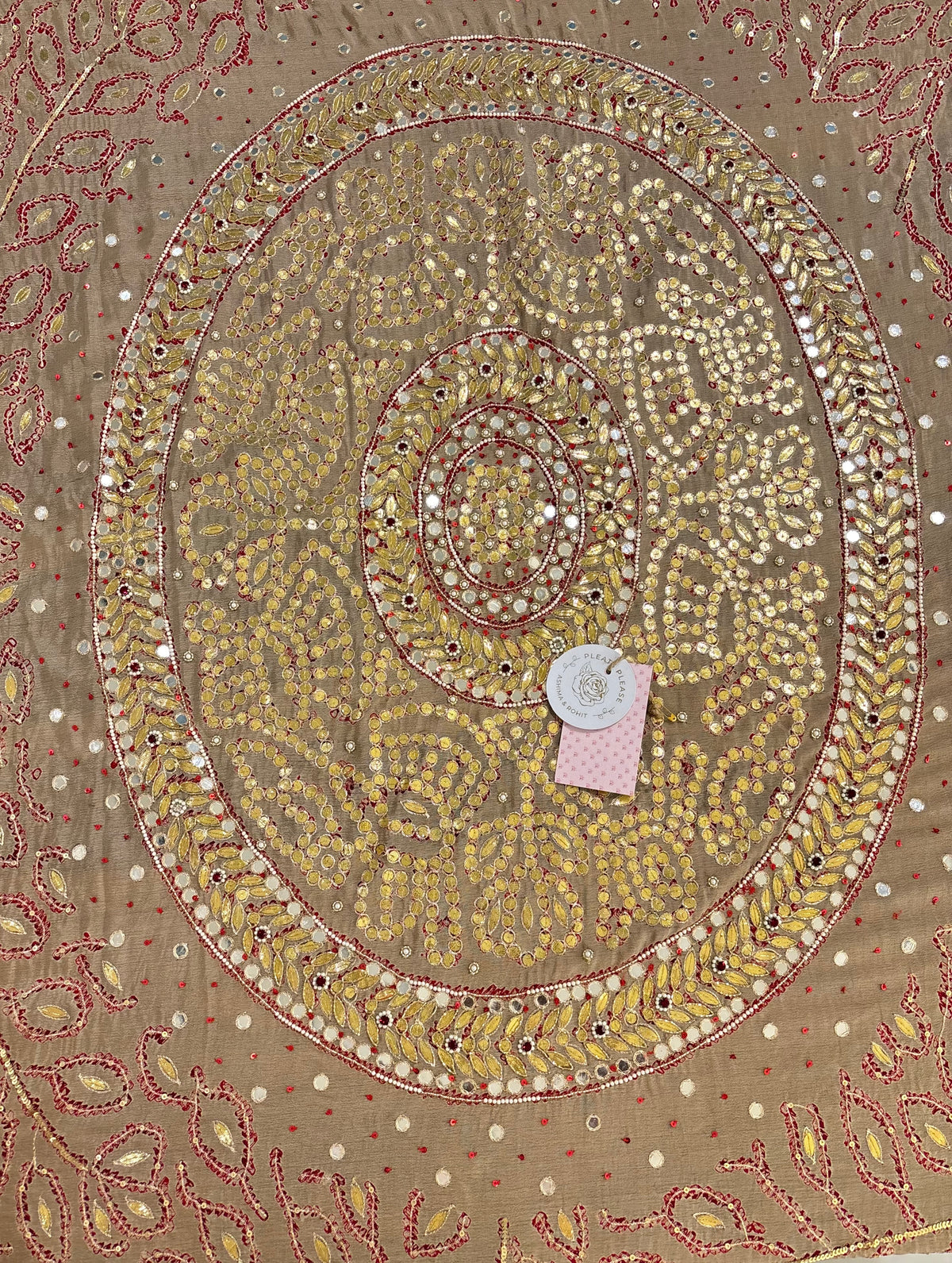 Muddy Gold Pure Georgette Bandhej Centre Boota Zardozi Dupatta