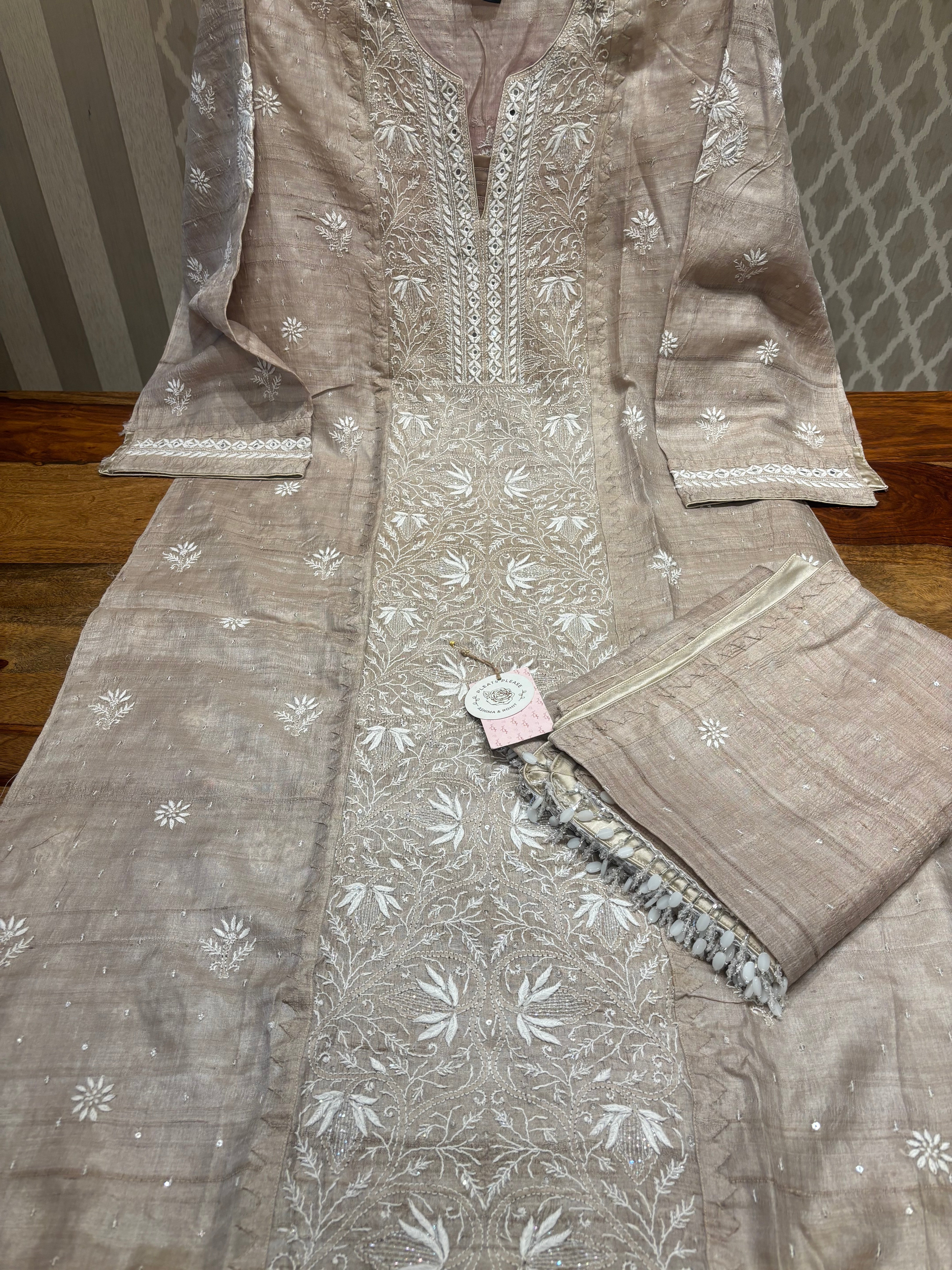 Hazelnut Silk Chikankari Kurta and Dupatta