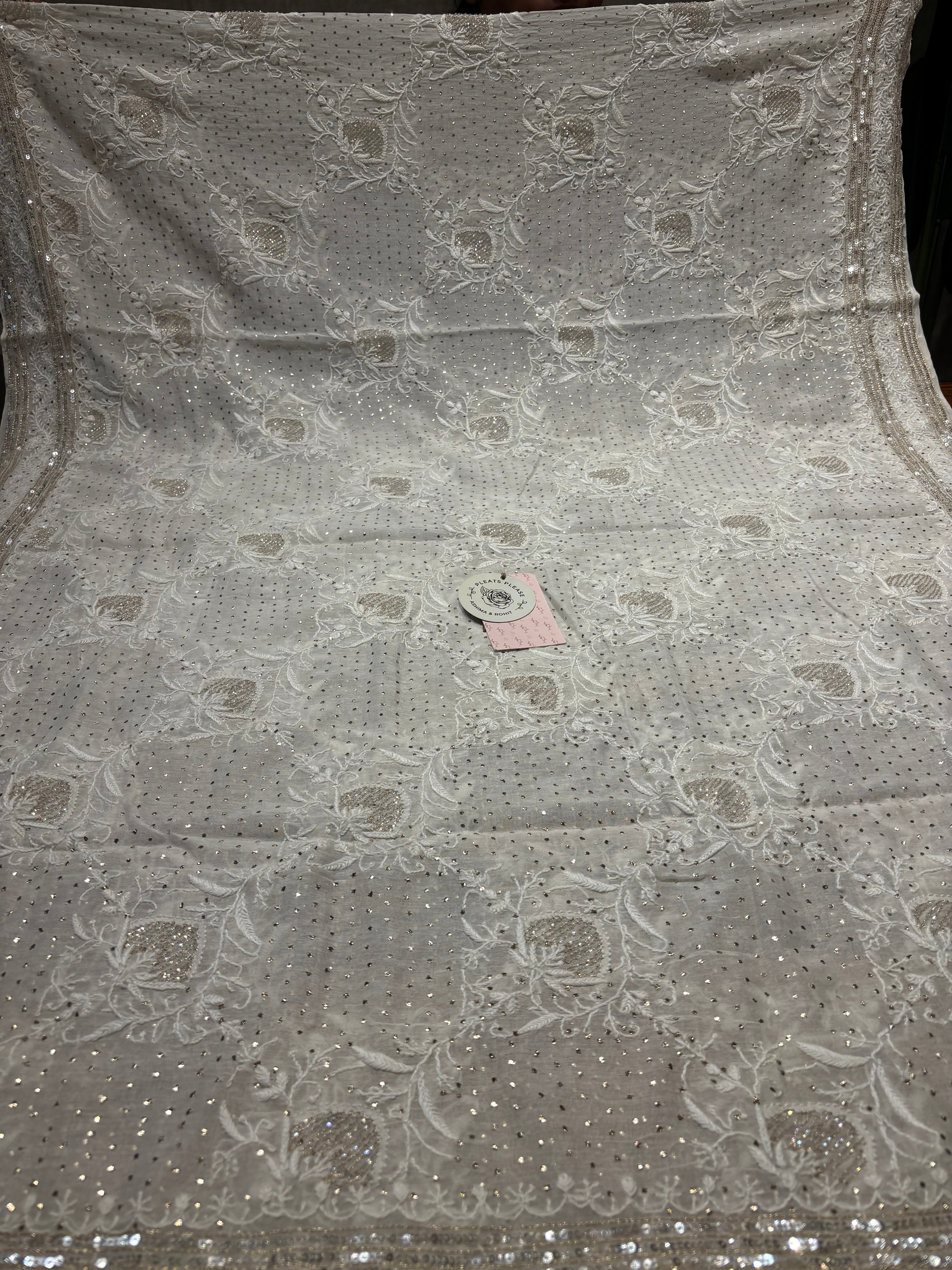 Dyeable Chanderi Mul Chikankari And Mukaish Kurta And Dupatta Set
